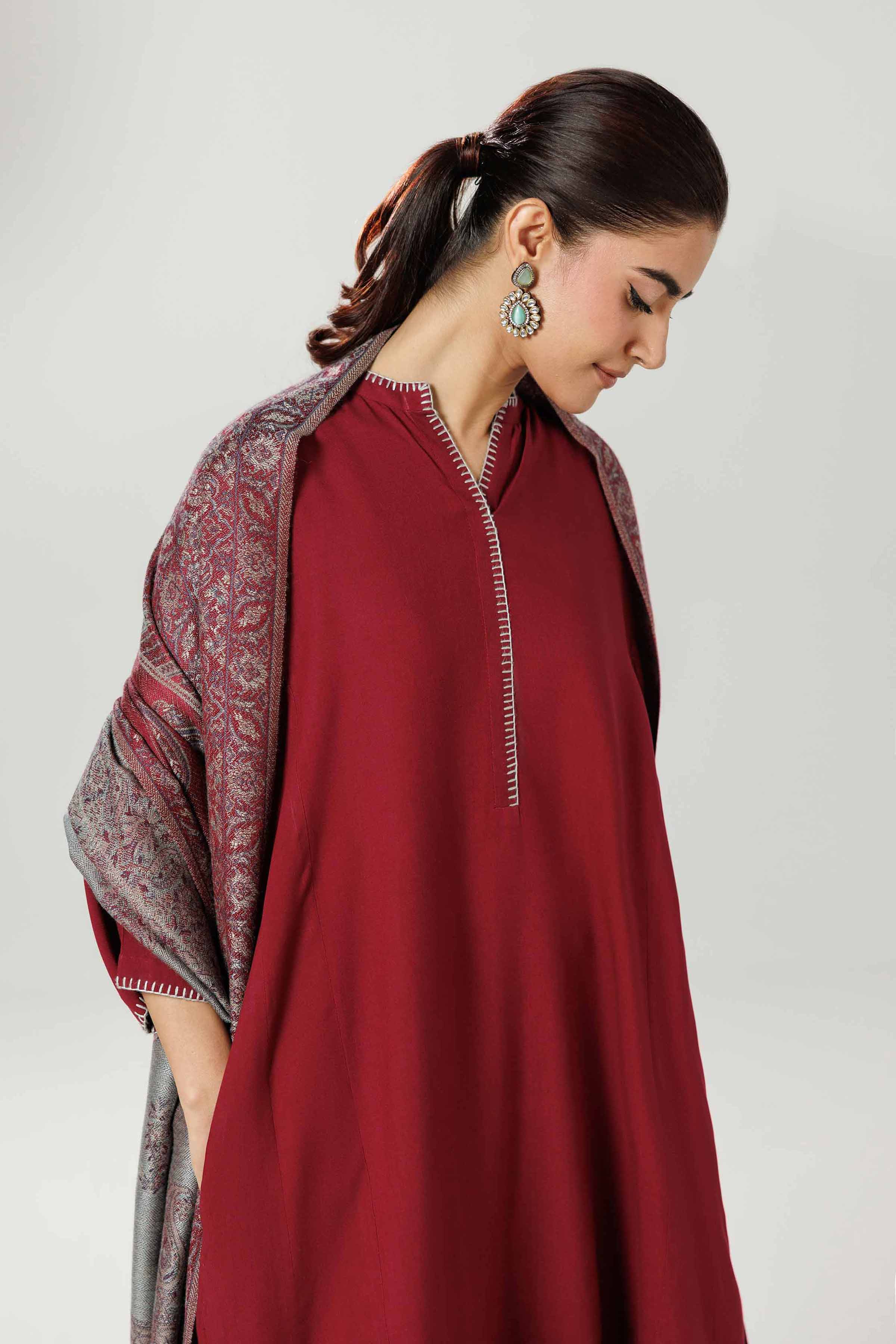 NishatUK - Maroon Solids Linen 3-piece ready to wear luxury suit