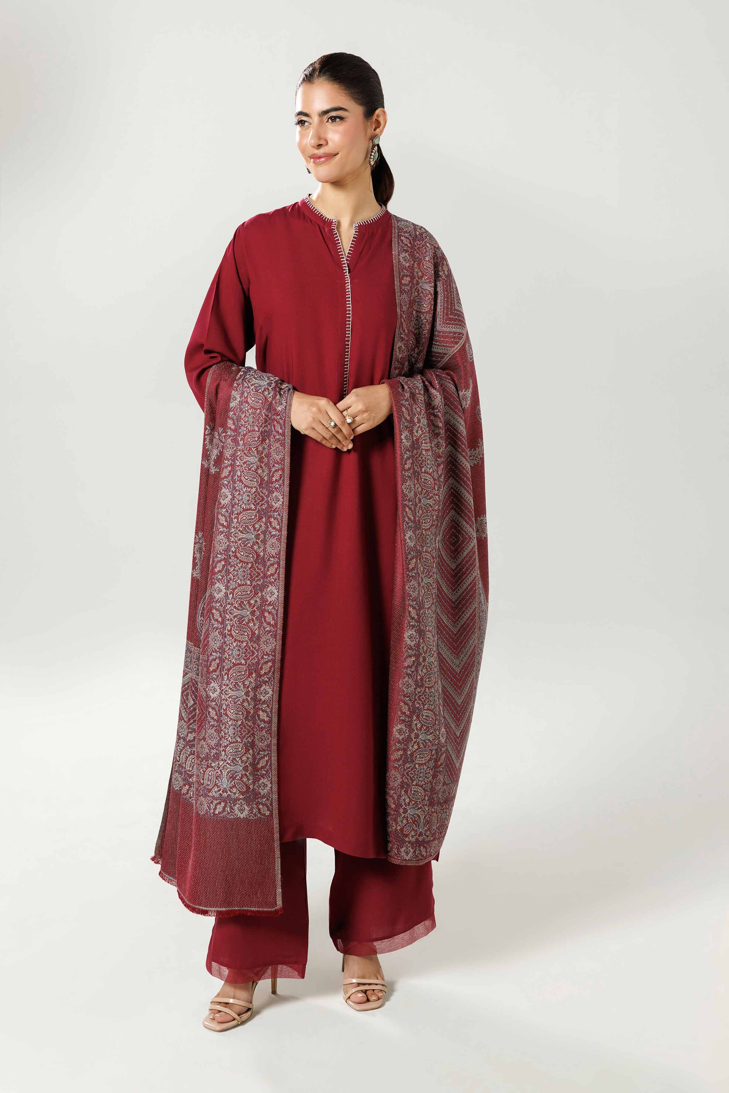 NishatUK - Maroon Solids Linen 3-piece ready to wear luxury suit