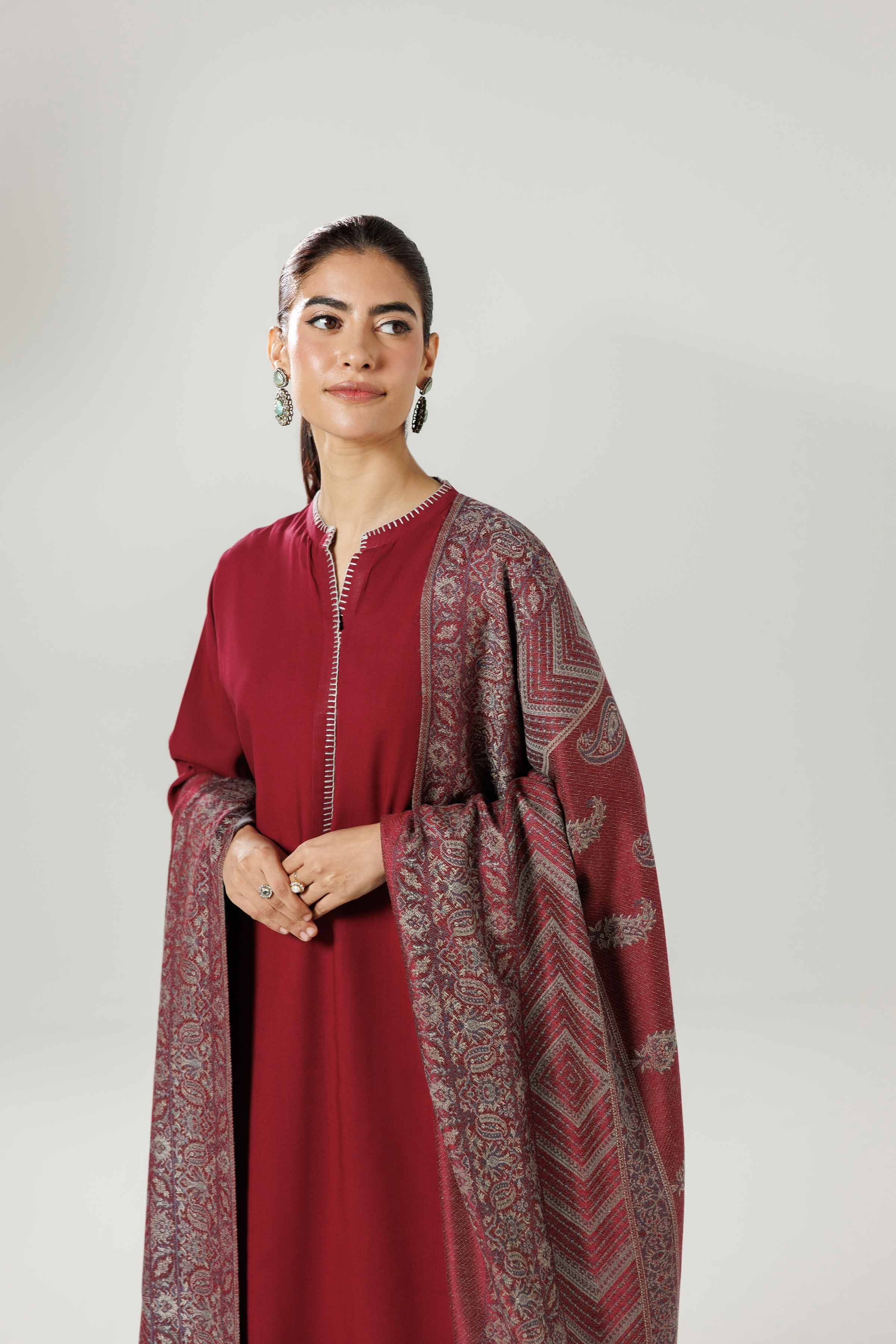 NishatUK - Maroon Solids Linen 3-piece ready to wear luxury suit
