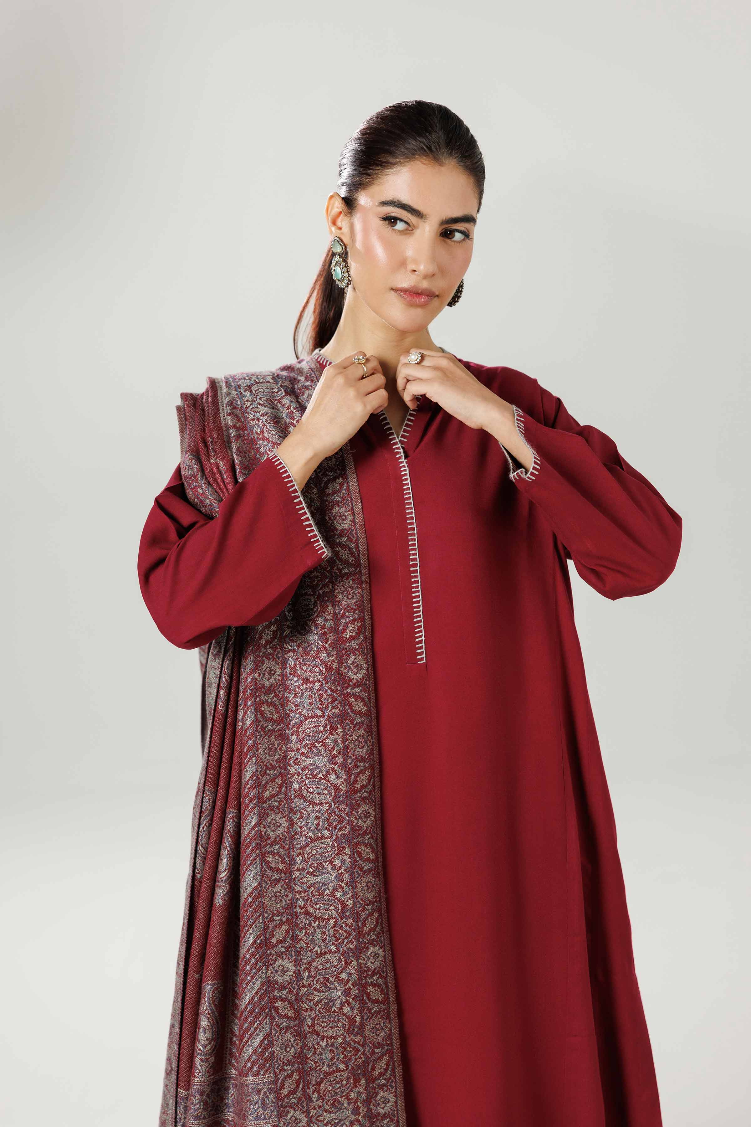 NishatUK - Maroon Solids Linen 3-piece ready to wear luxury suit