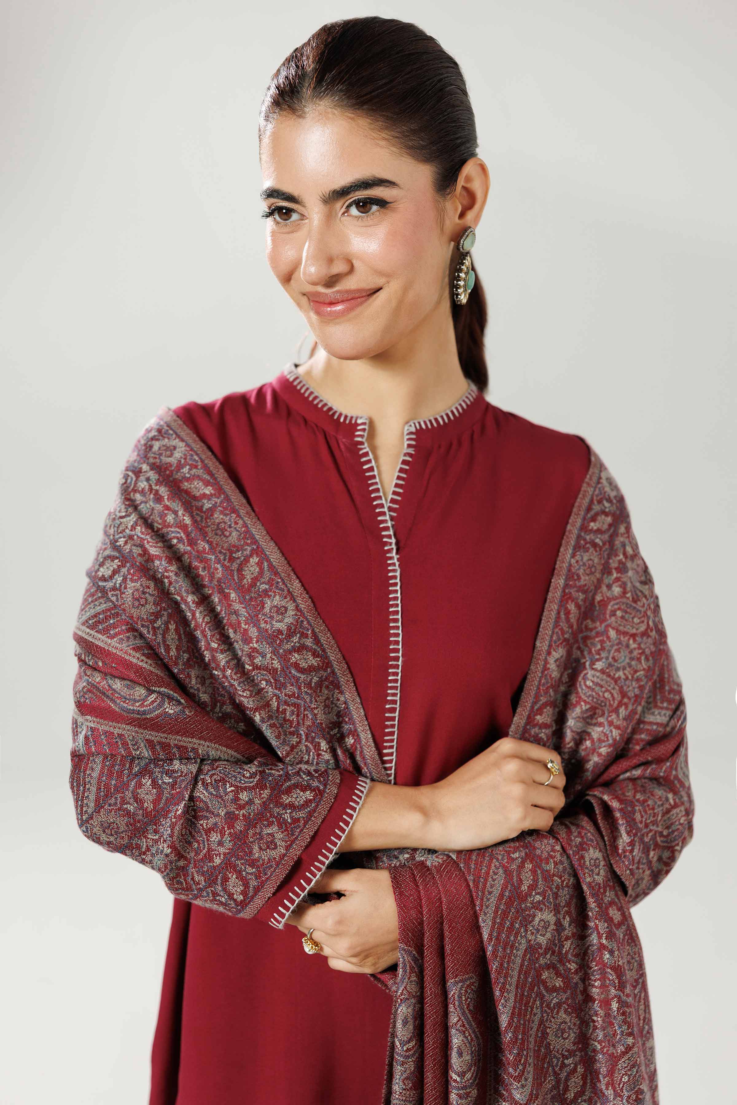 NishatUK - Maroon Solids Linen 3-piece ready to wear luxury suit
