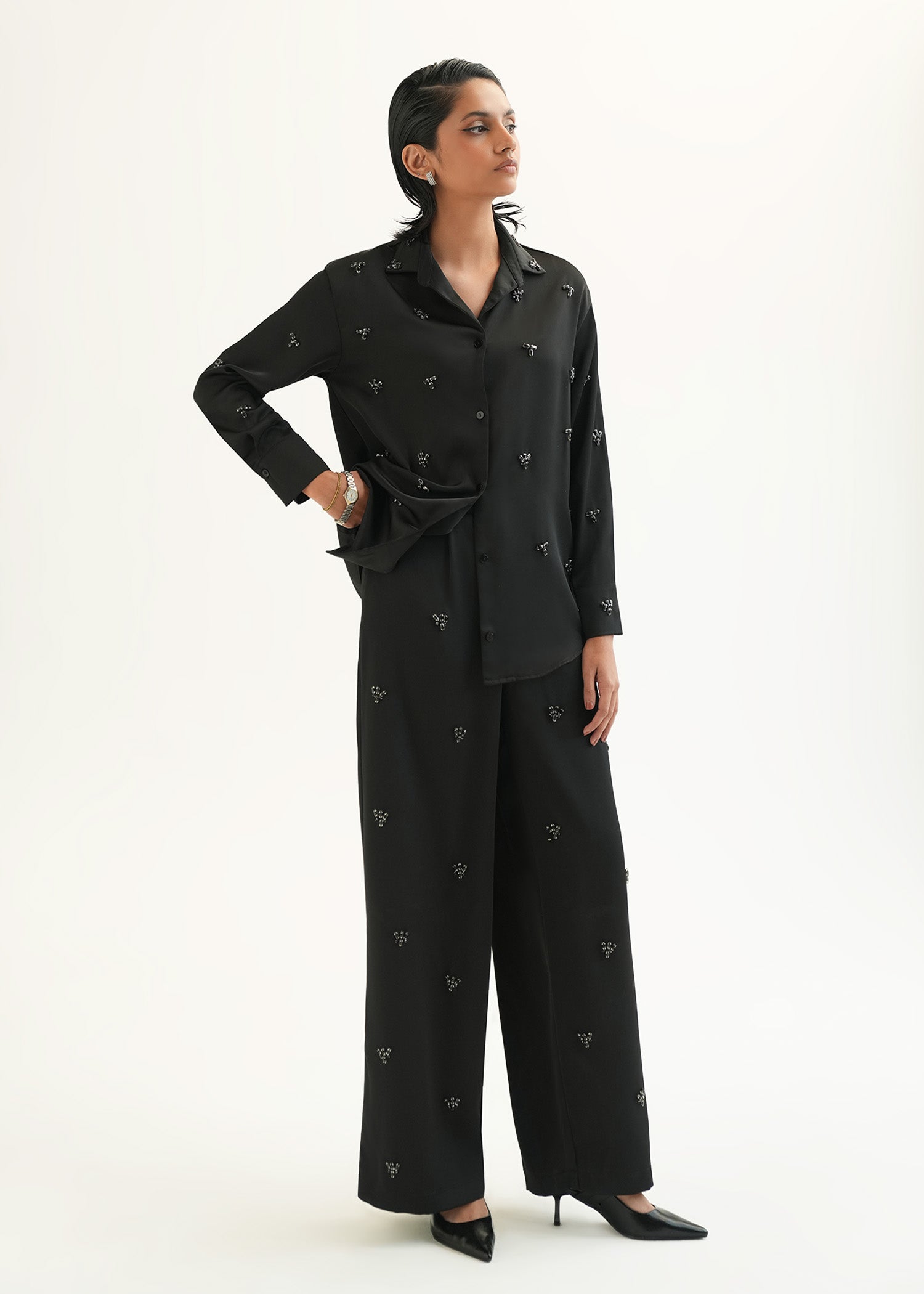 NishatUK - Black Embroidered Polyester 1-piece ready to wear Shirt