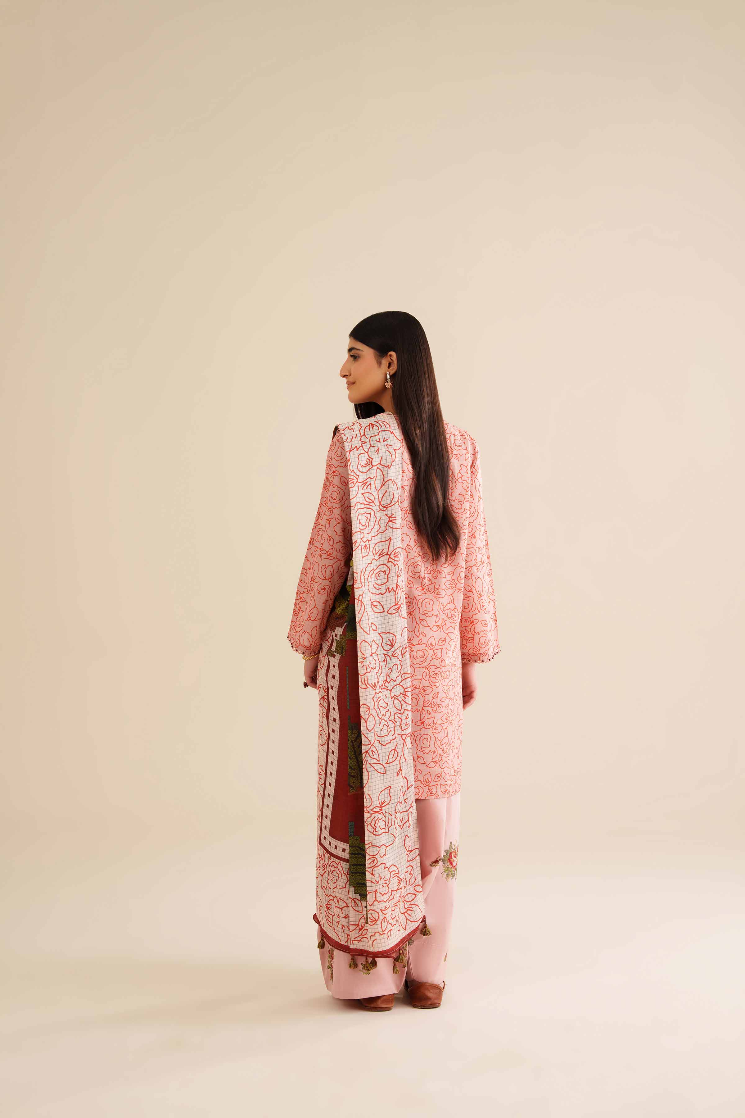 NishatUK - Peach Pink Embroidered Cambric 3-piece ready to wear Suit
