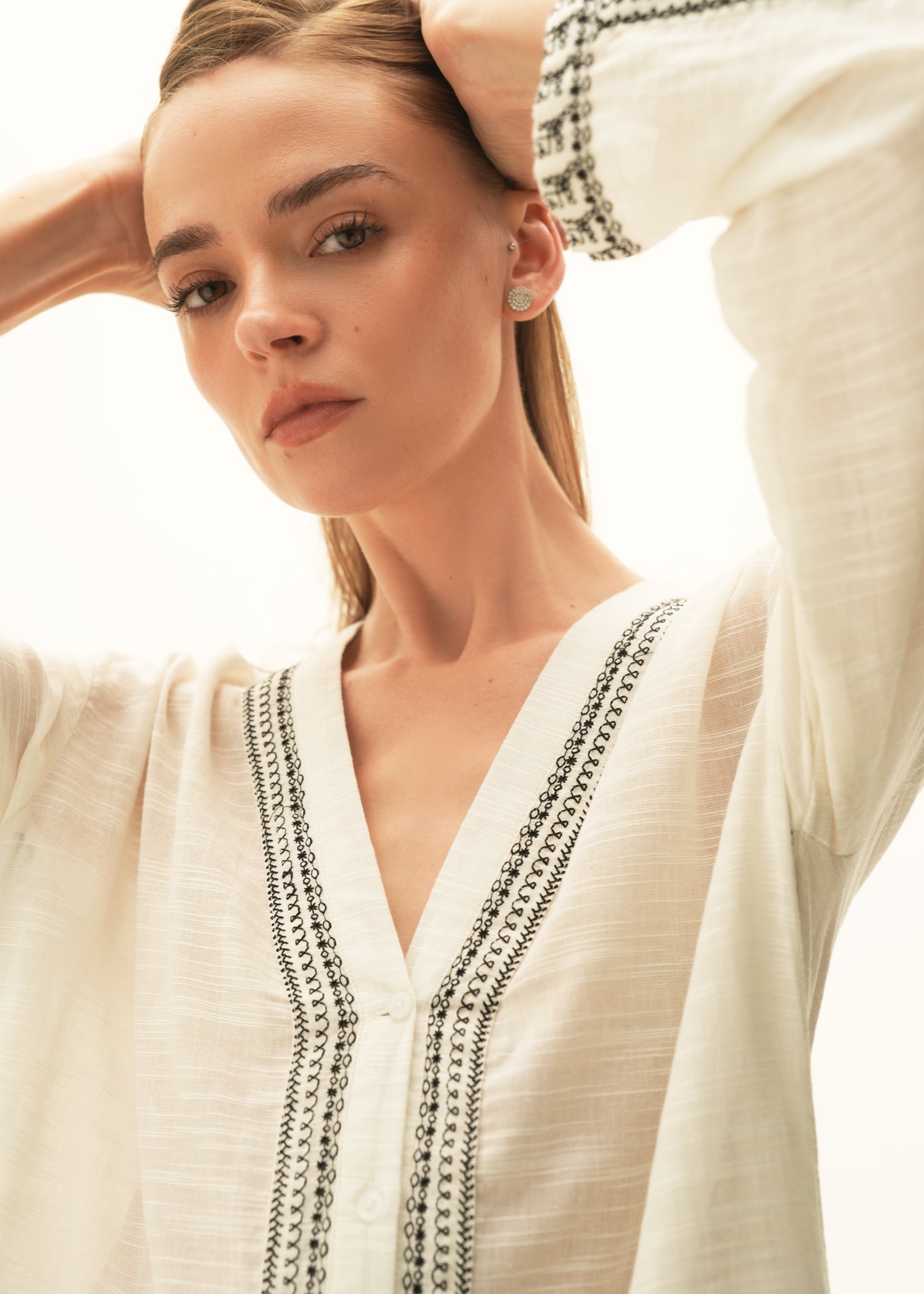 NishatUK - White Embroidered Cotton 1-piece ready to wear Blouse