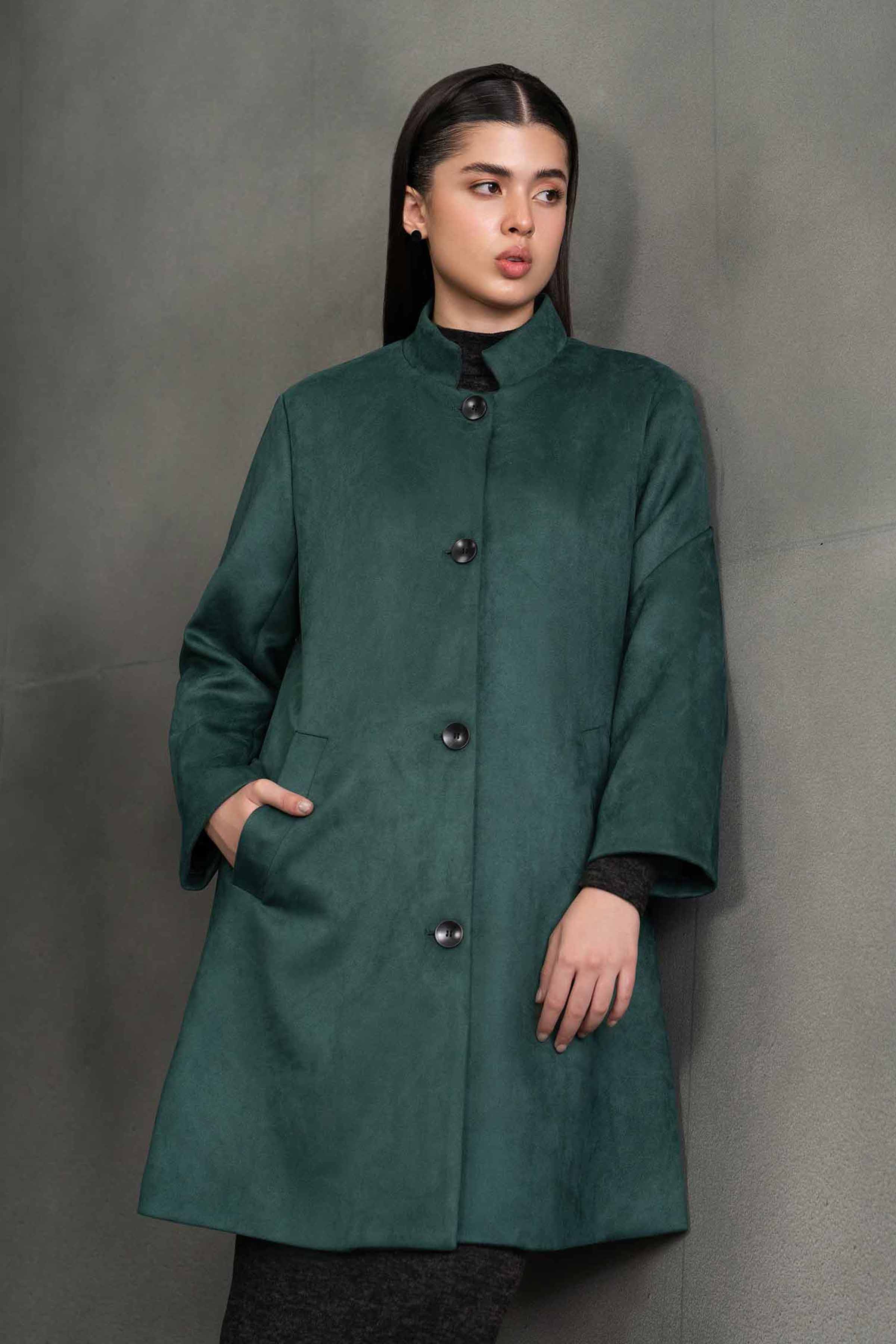 NishatUK - Green Solids Soft Cozy and Durable 1-piece ready to wear Coat
