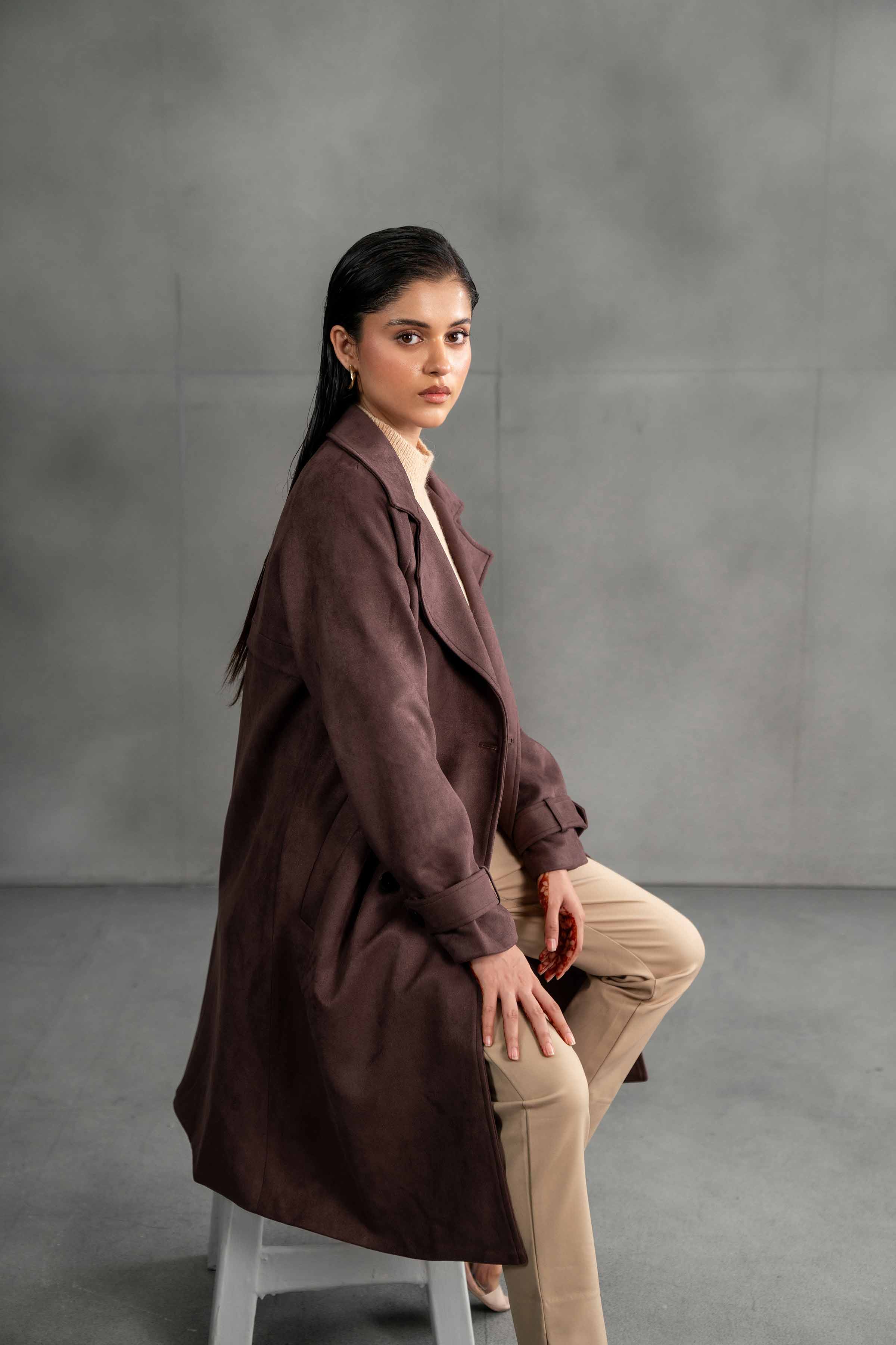 NishatUK - Brown Solids Soft Cozy and Durable 1-piece ready to wear Coat