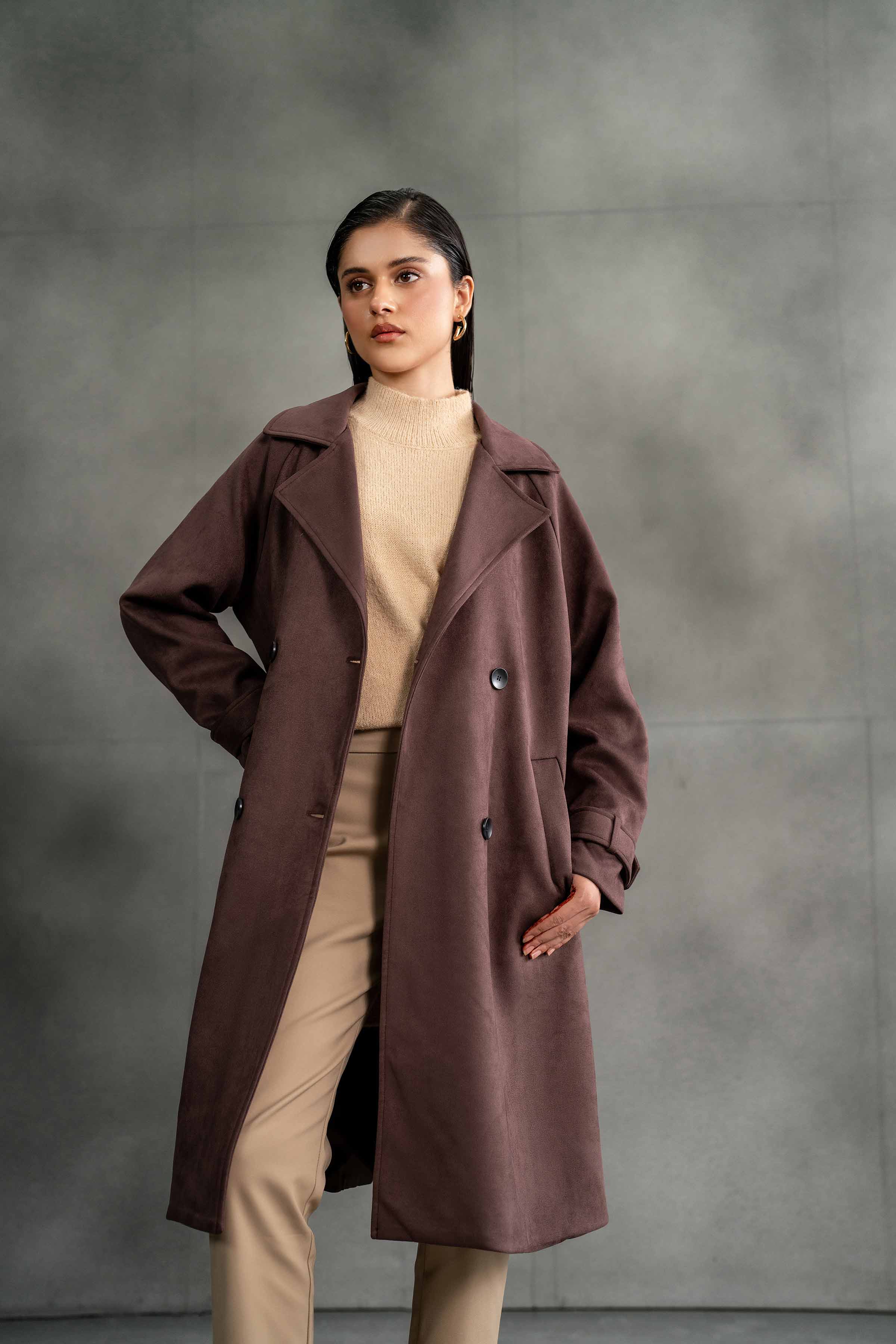 NishatUK - Brown Solids Soft Cozy and Durable 1-piece ready to wear Coat