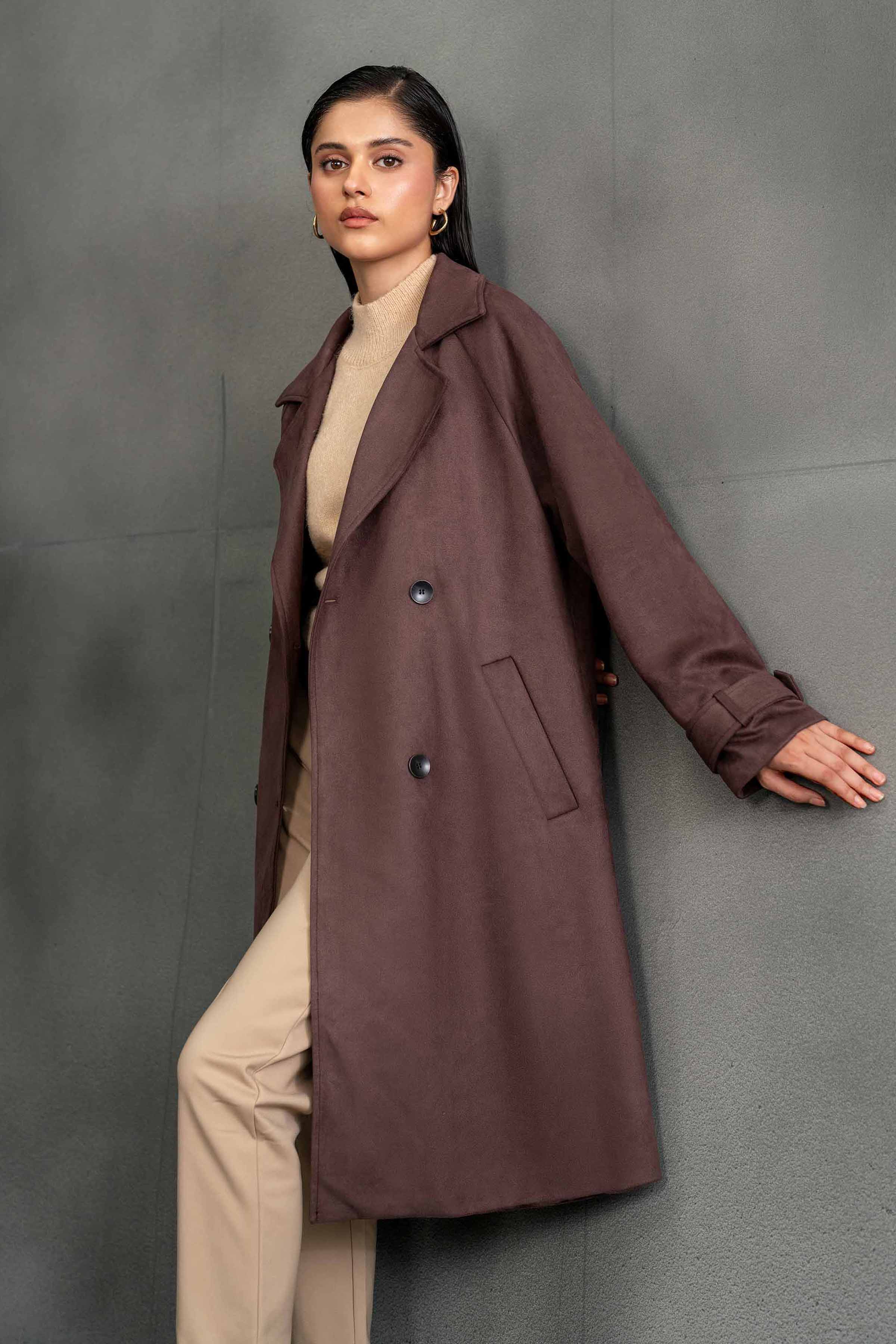NishatUK - Brown Solids Soft Cozy and Durable 1-piece ready to wear Coat