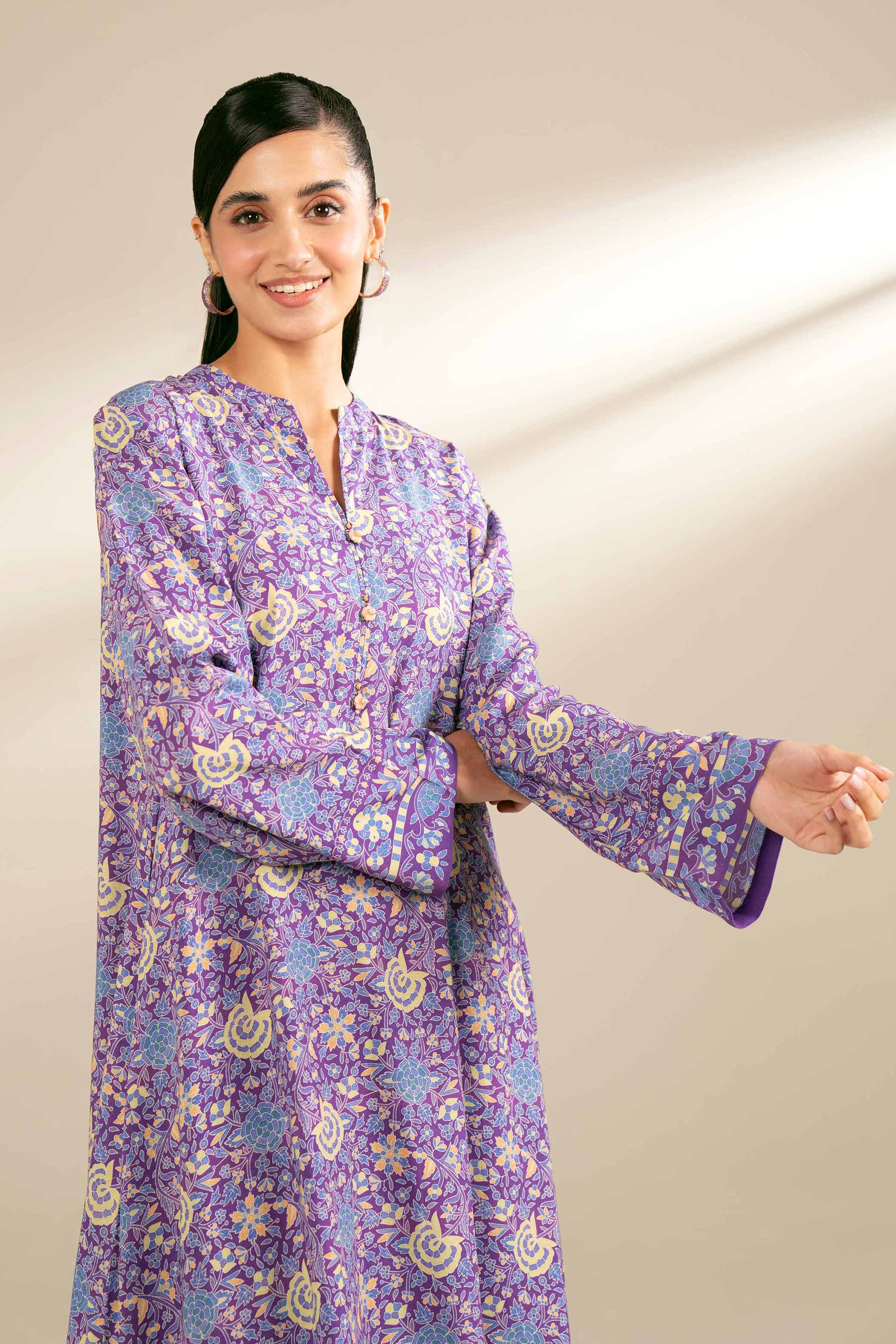 NishatUK - Purple Printed Linen 2-piece unstitched Dress