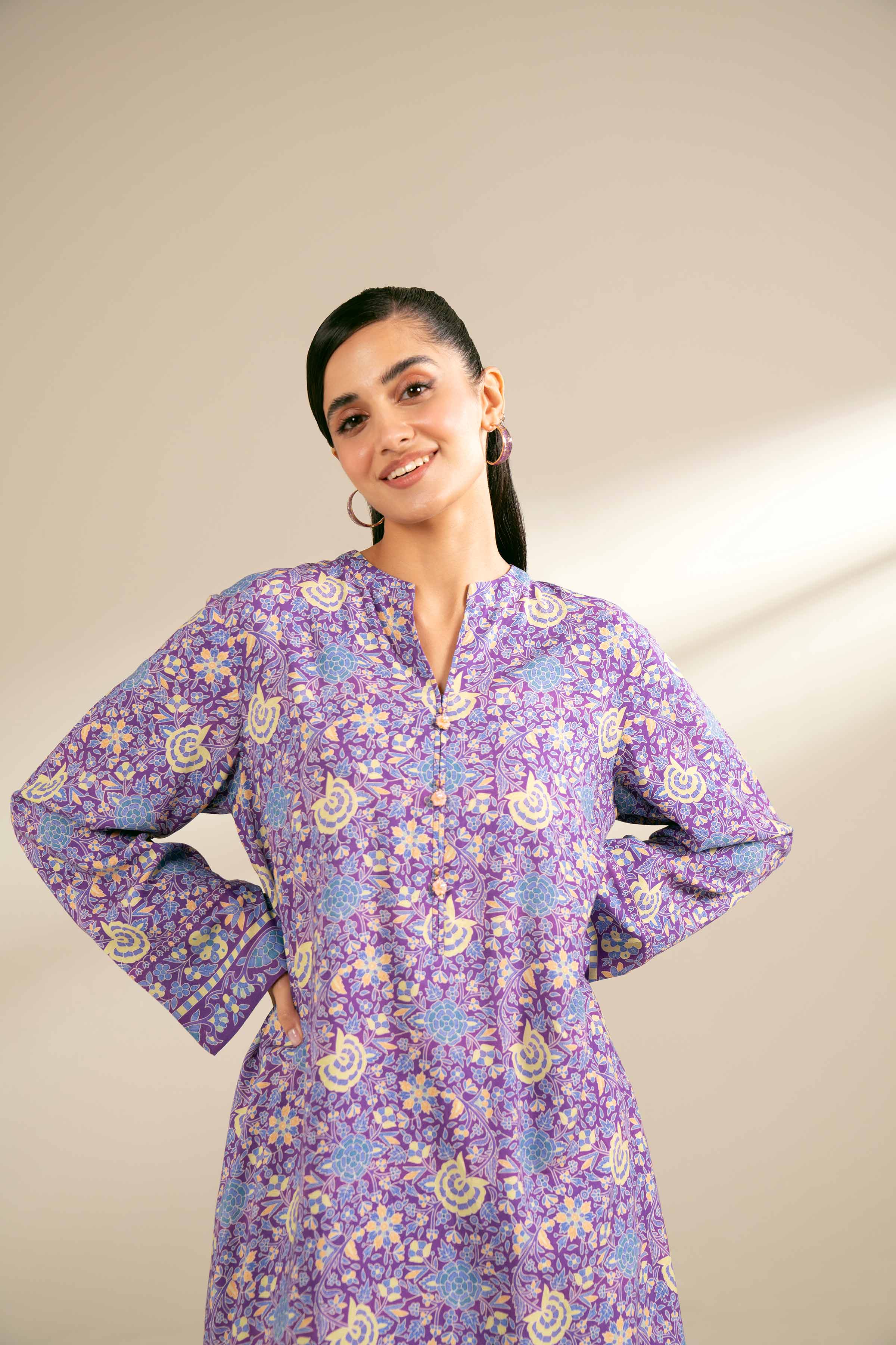 NishatUK - Purple Printed Linen 2-piece unstitched Dress