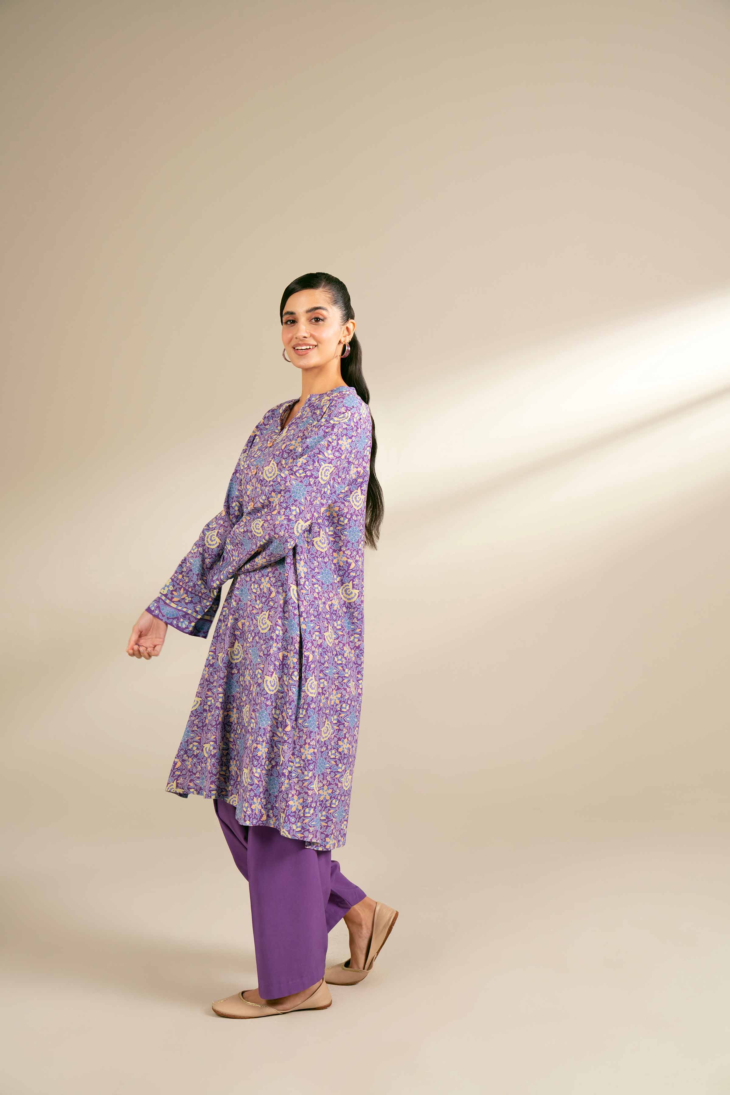 NishatUK - Purple Printed Linen 2-piece unstitched Dress
