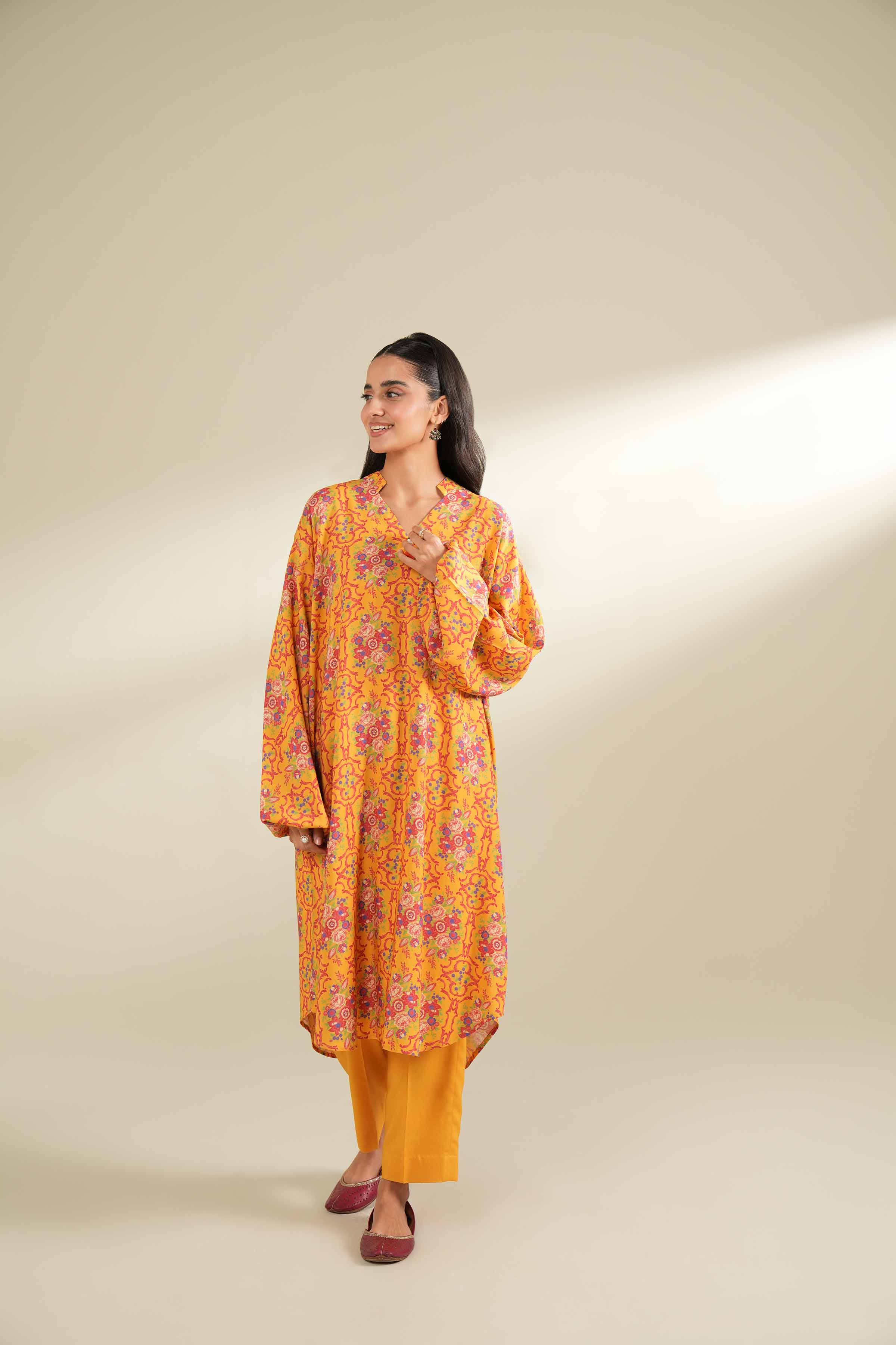 NishatUK - Yellow Printed Linen 2-piece unstitched Dress