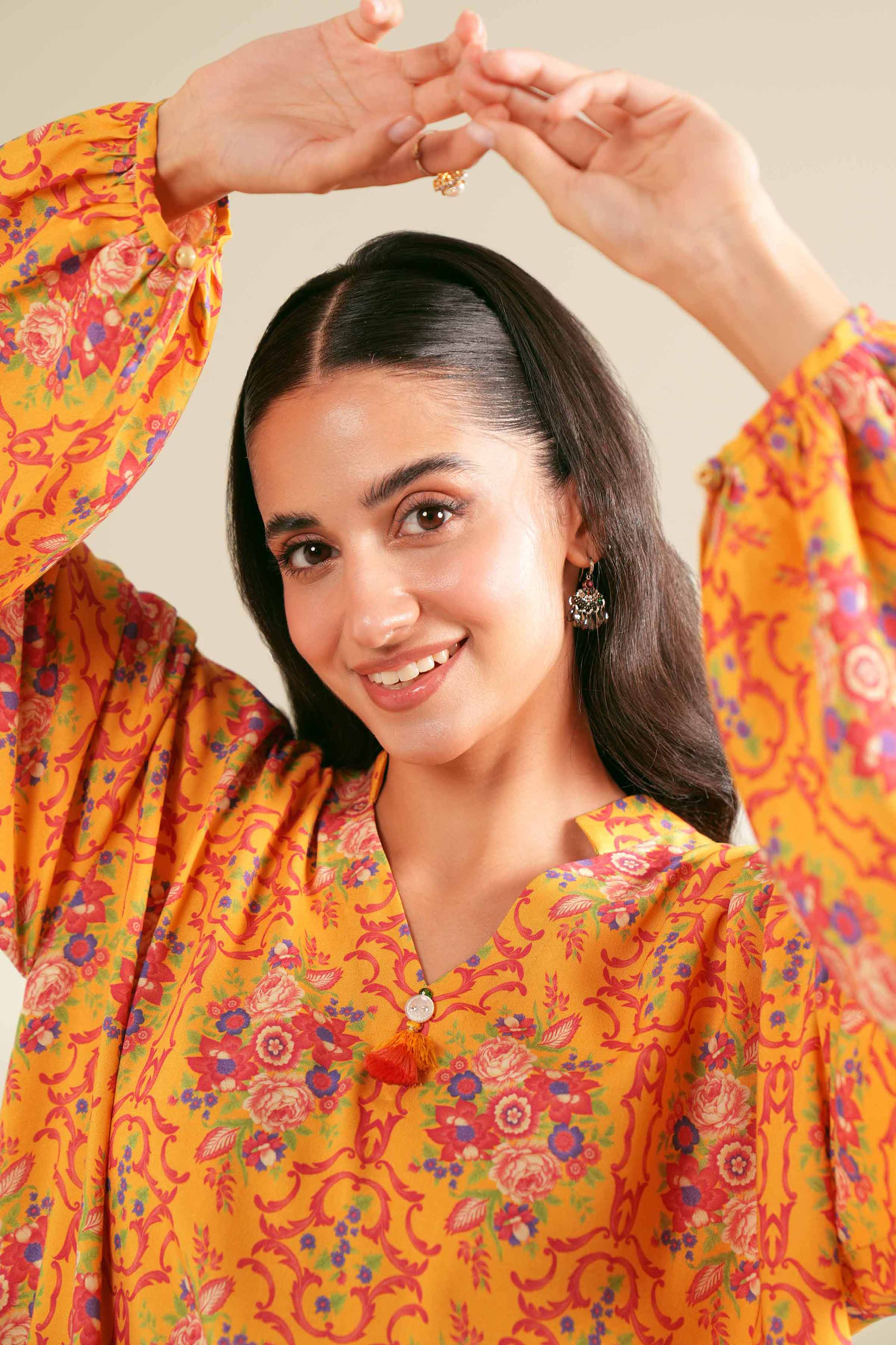 NishatUK - Yellow Printed Linen 2-piece unstitched Dress