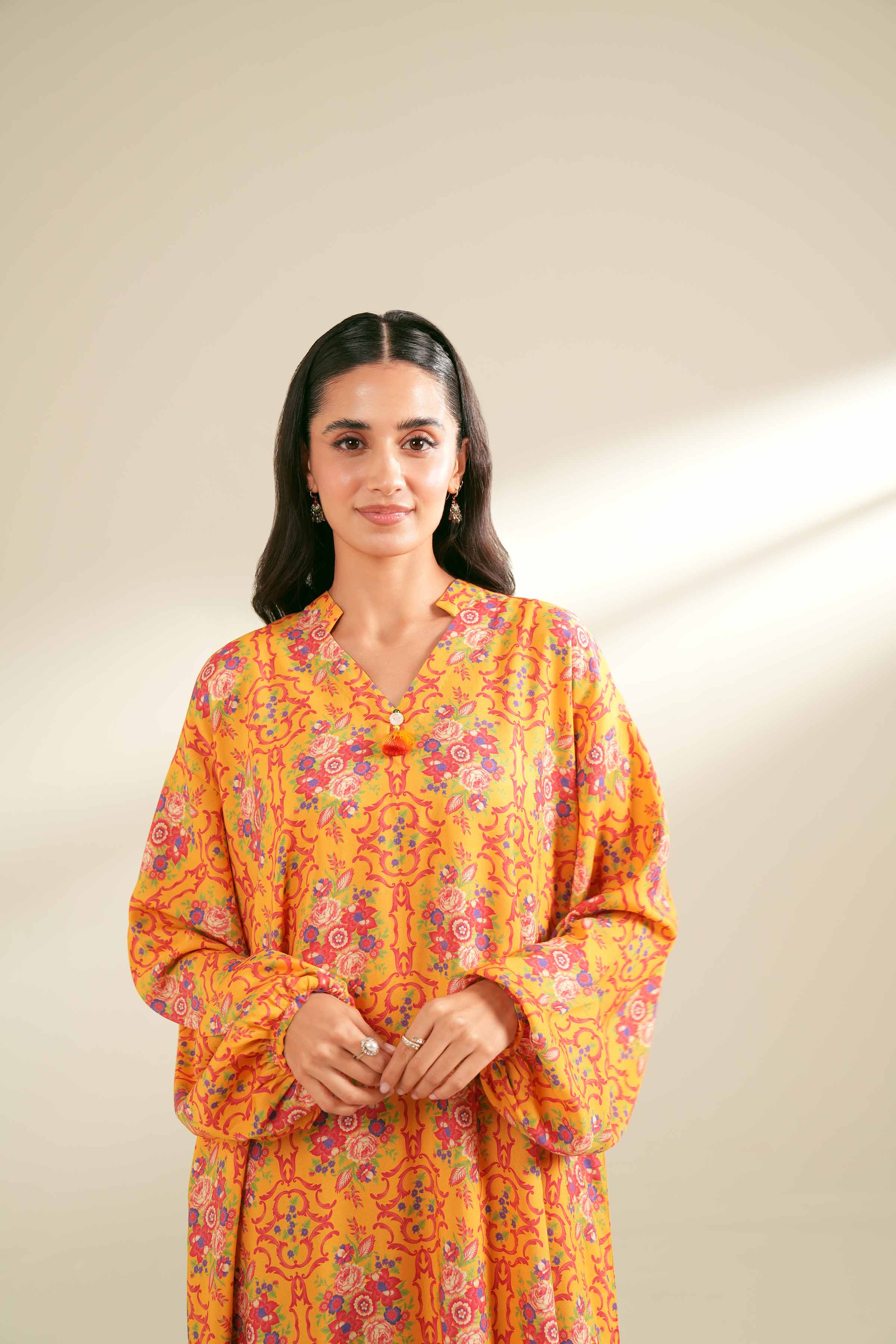NishatUK - Yellow Printed Linen 2-piece unstitched Dress