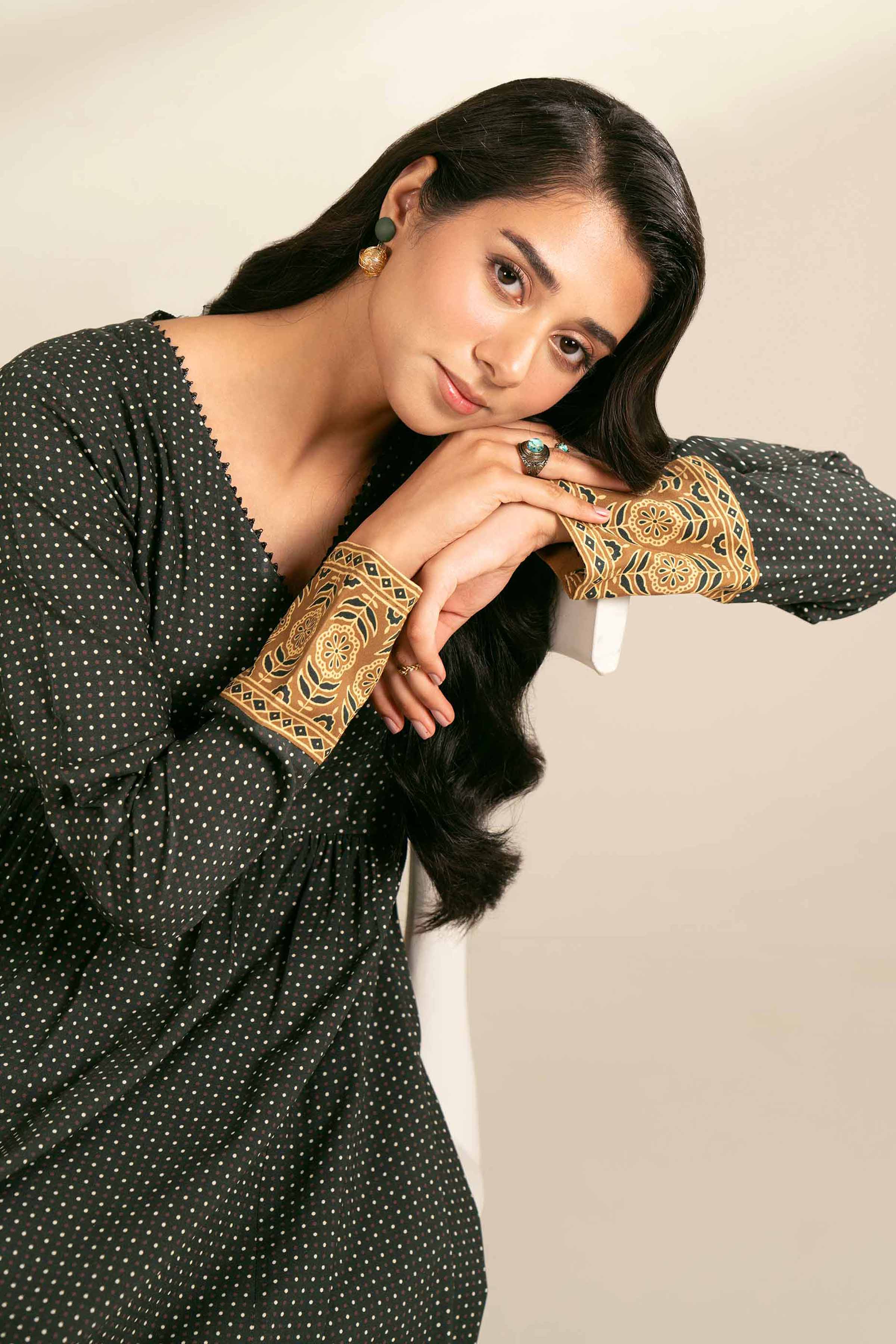 NishatUK - Black Printed Linen 2-piece unstitched Dress
