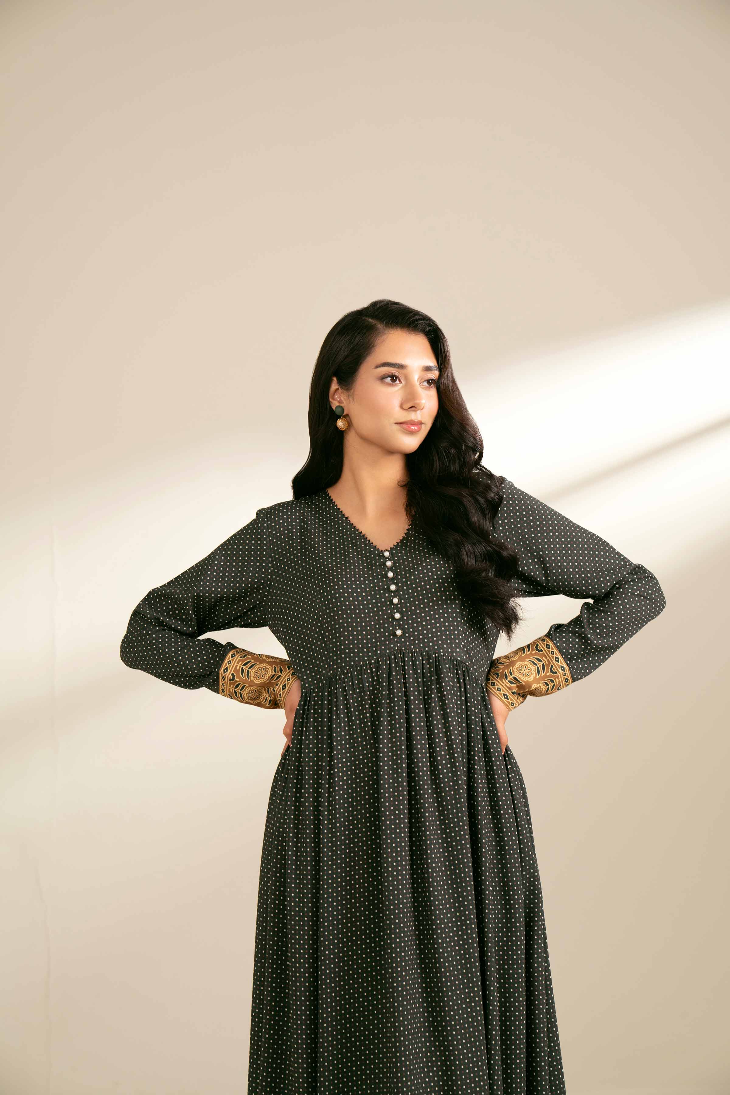 NishatUK - Black Printed Linen 2-piece unstitched Dress