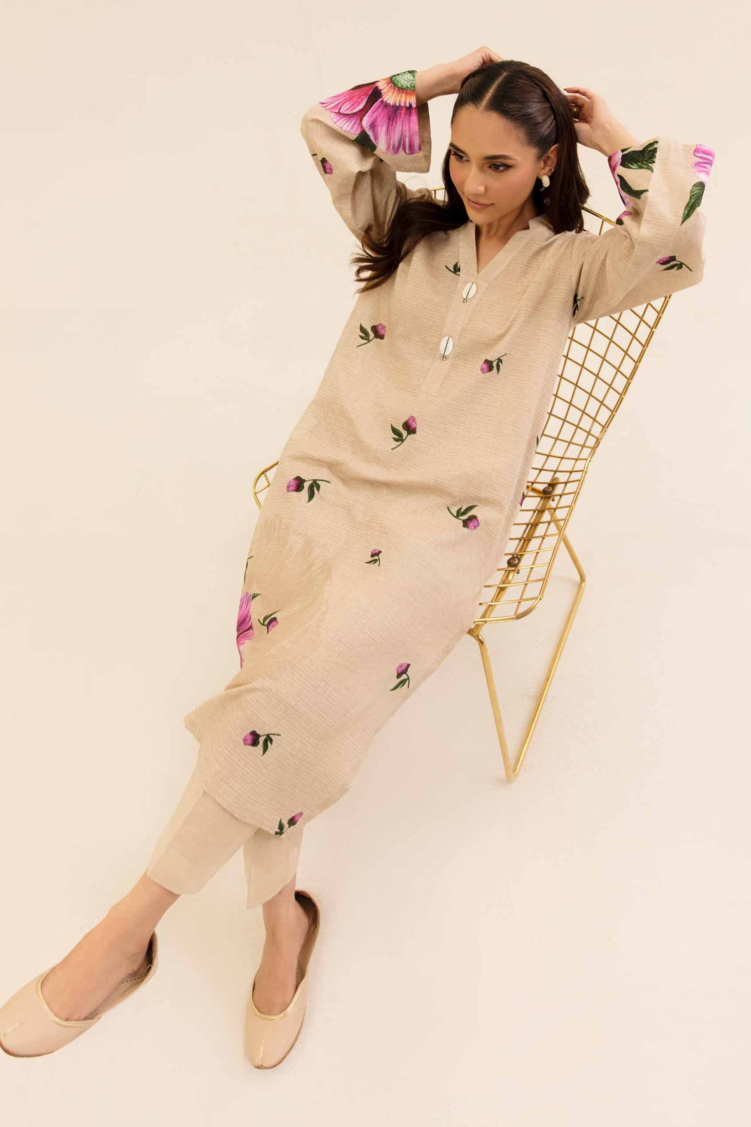 NishatUK - Beige Printed Khaddar 2-piece unstitched Dress