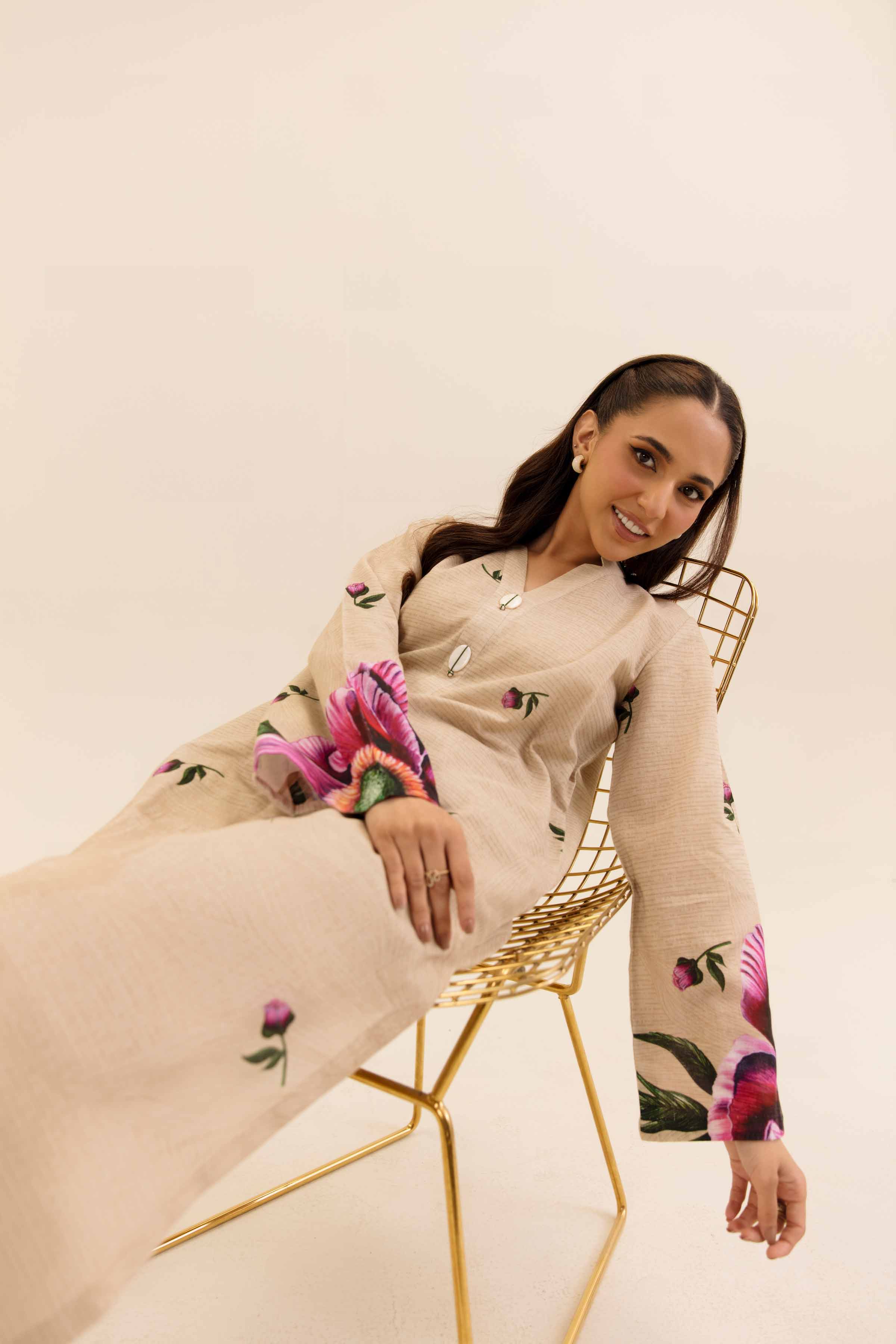 NishatUK - Beige Printed Khaddar 2-piece unstitched Dress