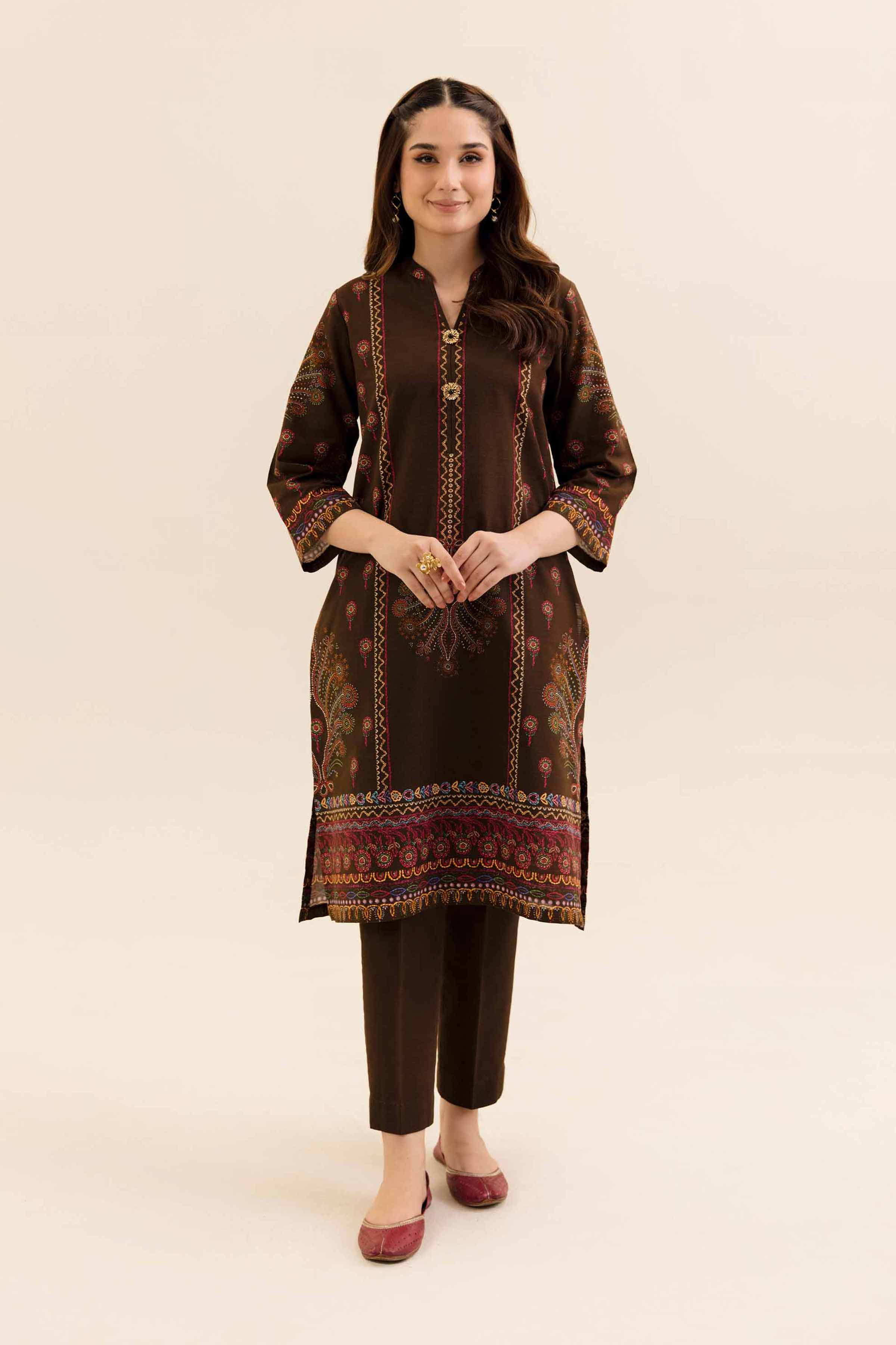 NishatUK - Brown Printed Khaddar 2-piece unstitched Dress