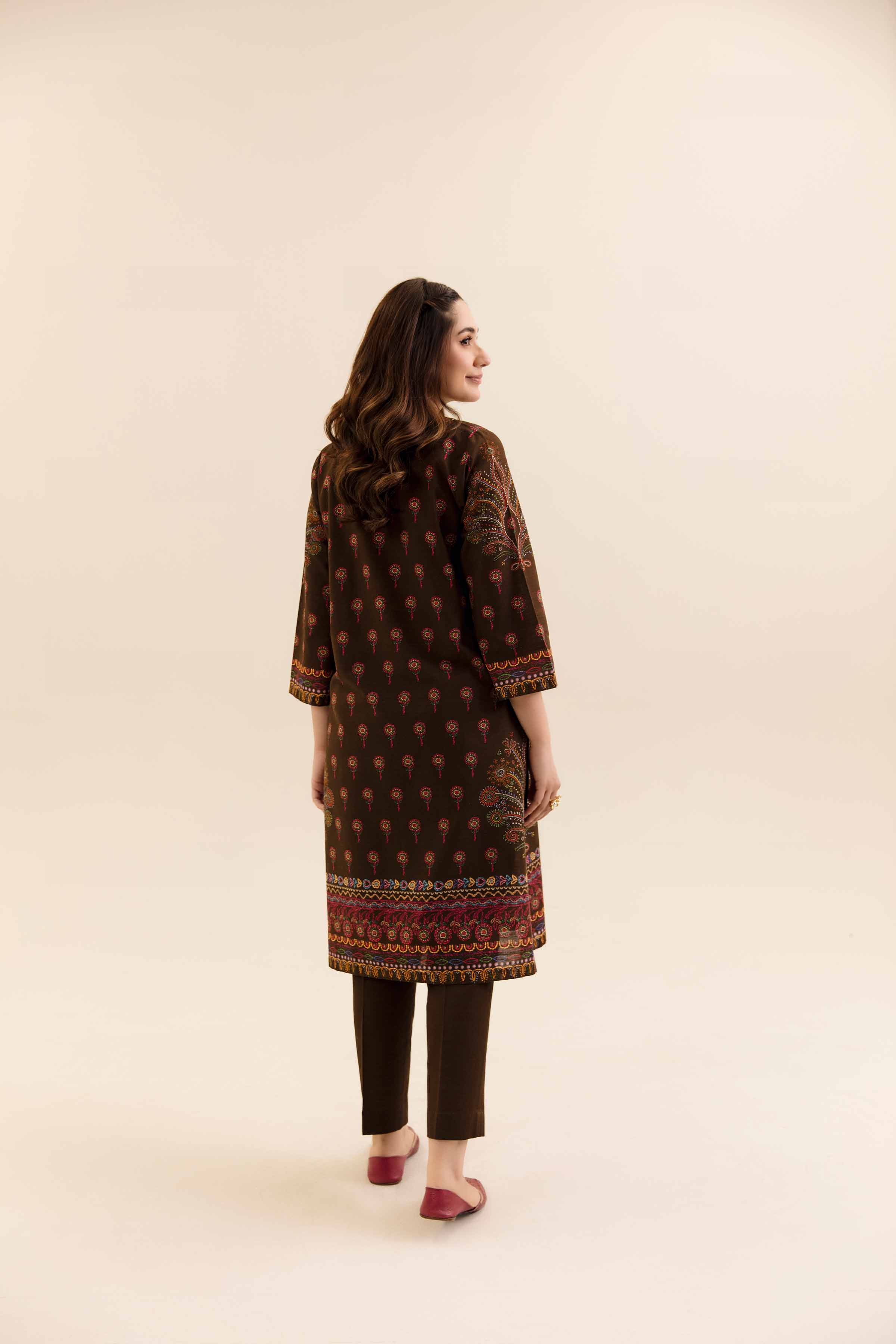 NishatUK - Brown Printed Khaddar 2-piece unstitched Dress