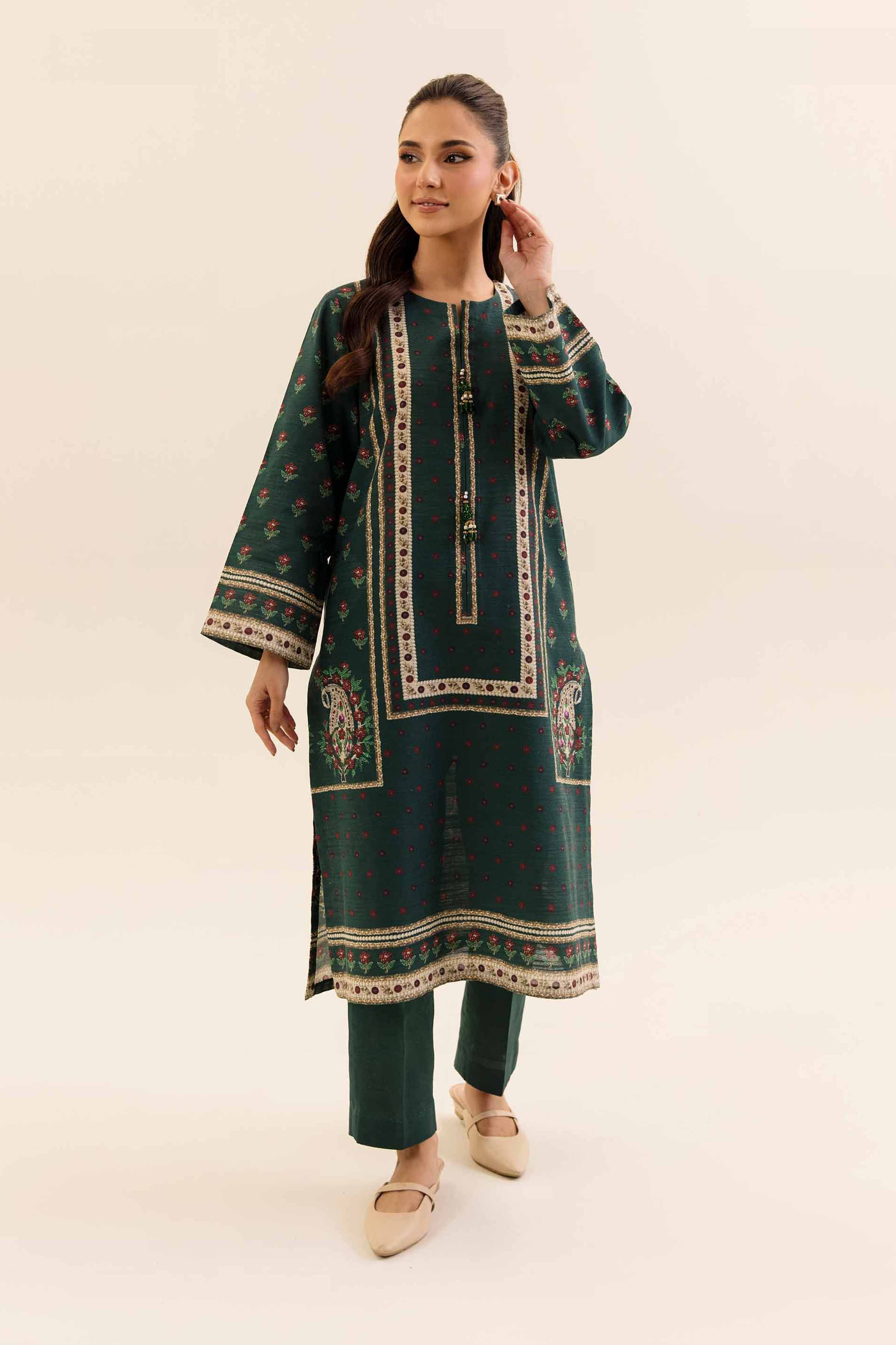 NishatUK - Green Printed Khaddar 2-piece unstitched Dress