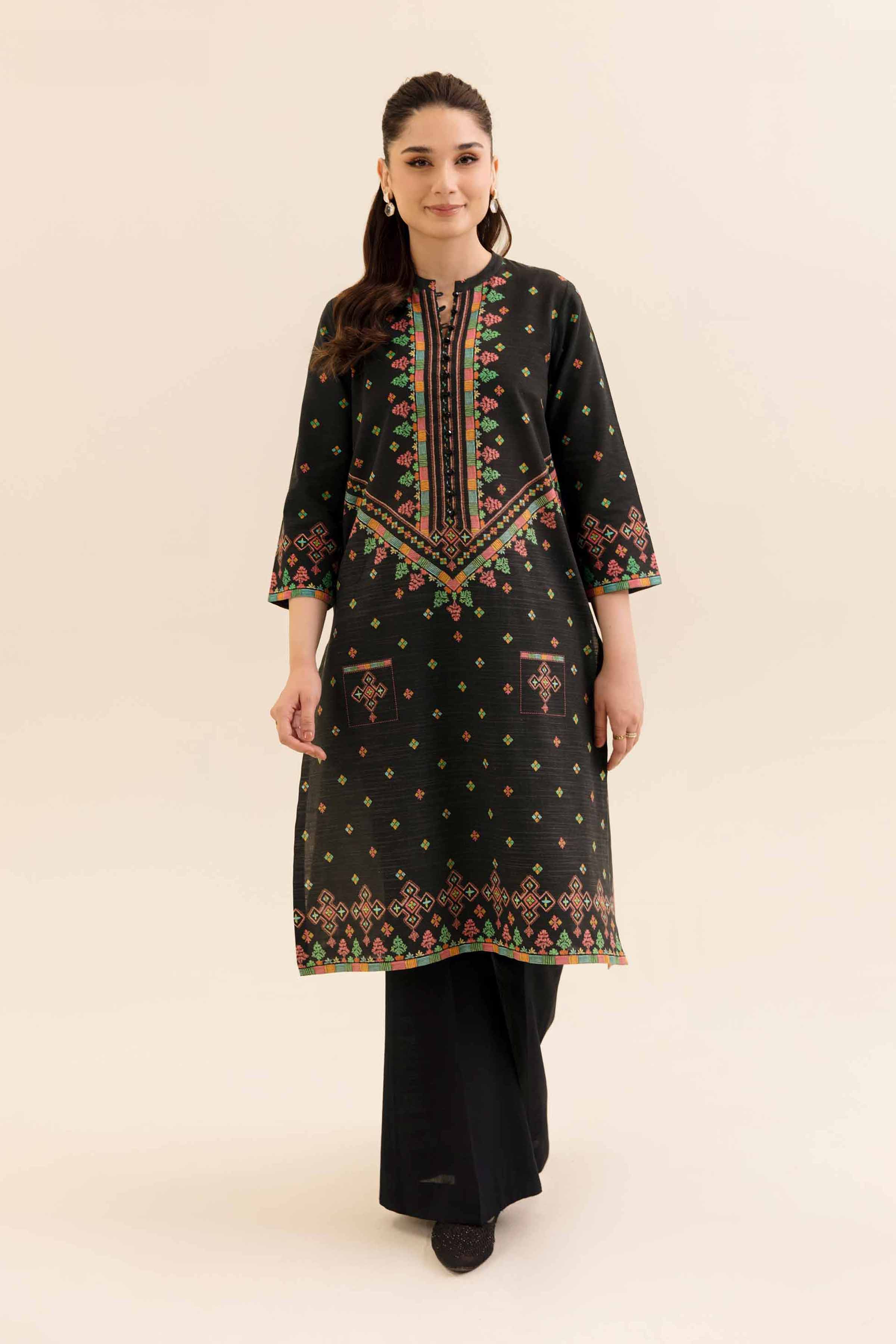 NishatUK - Black Printed Khaddar 2-piece unstitched Dress