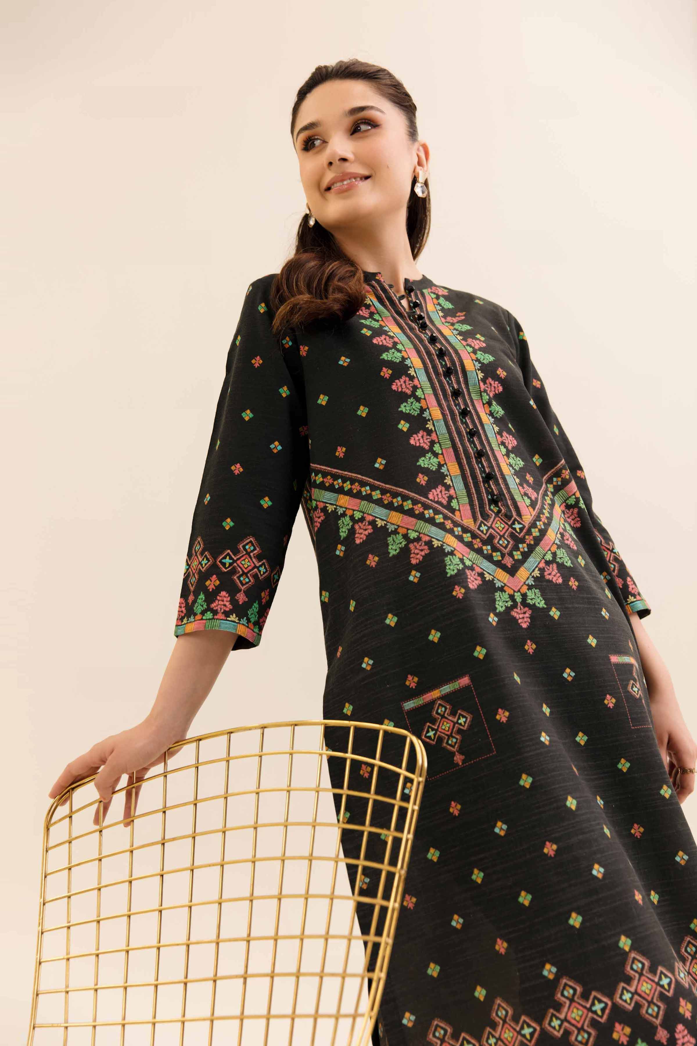 NishatUK - Black Printed Khaddar 2-piece unstitched Dress
