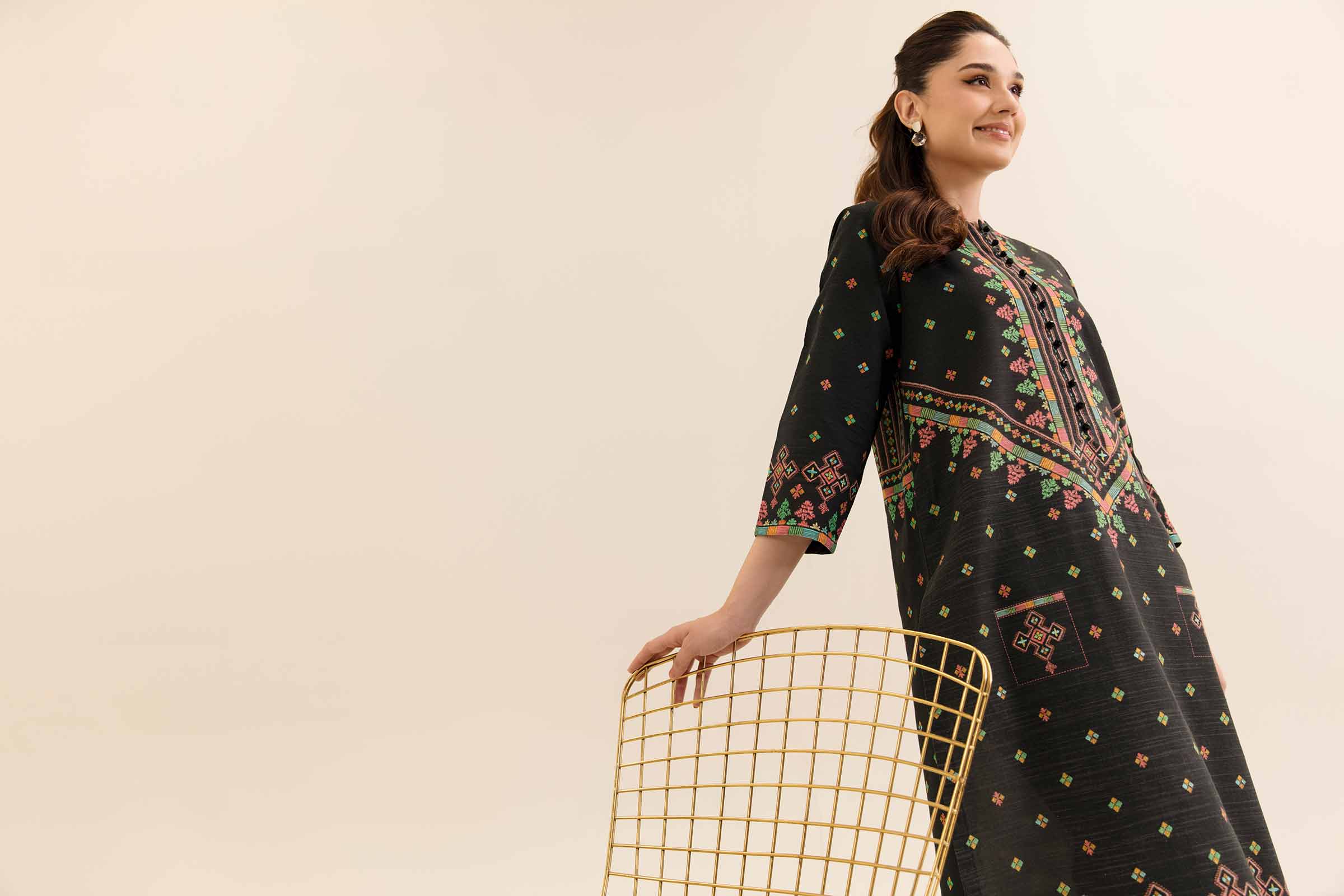 NishatUK - Black Printed Khaddar 2-piece unstitched Dress