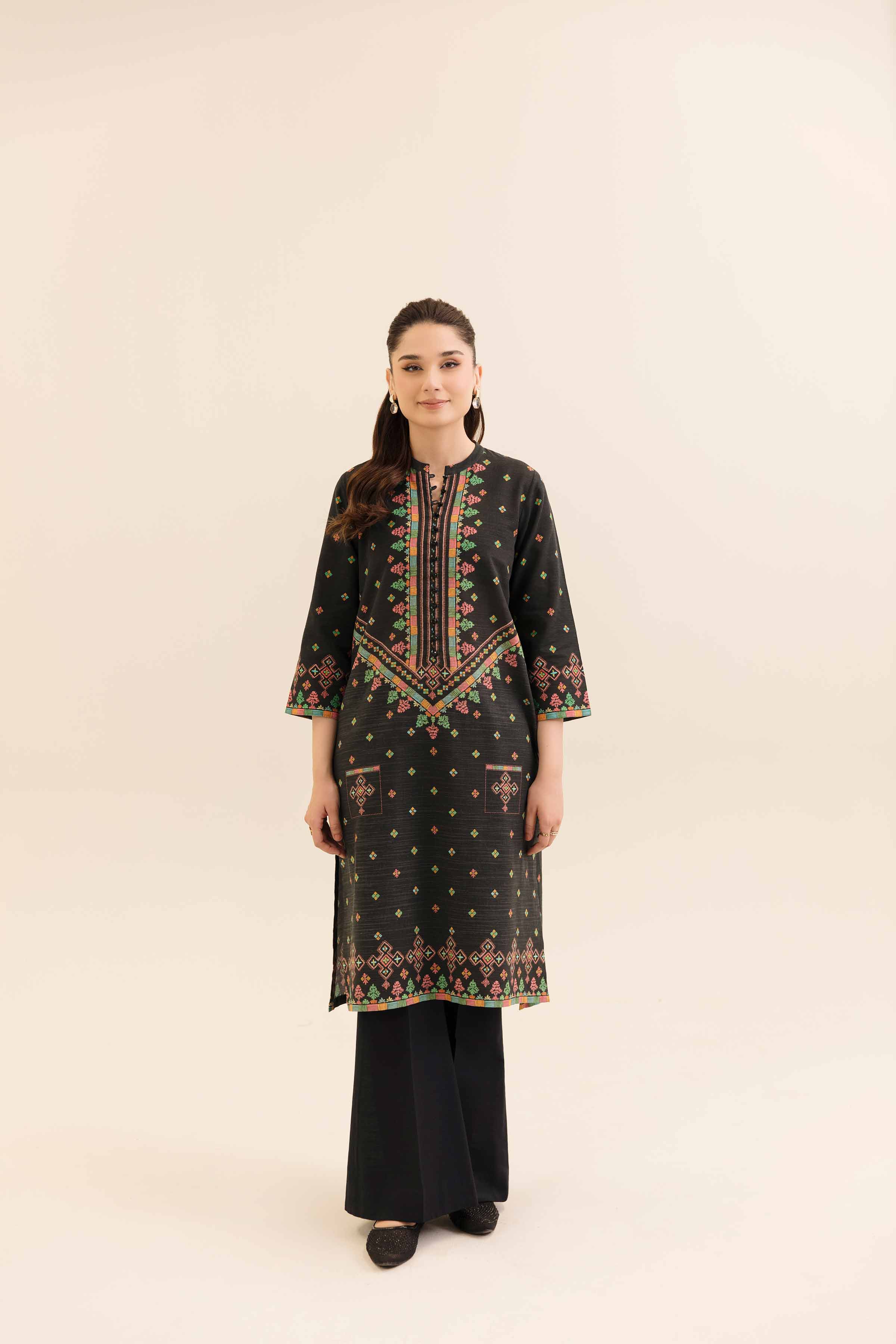 NishatUK - Black Printed Khaddar 2-piece unstitched Dress