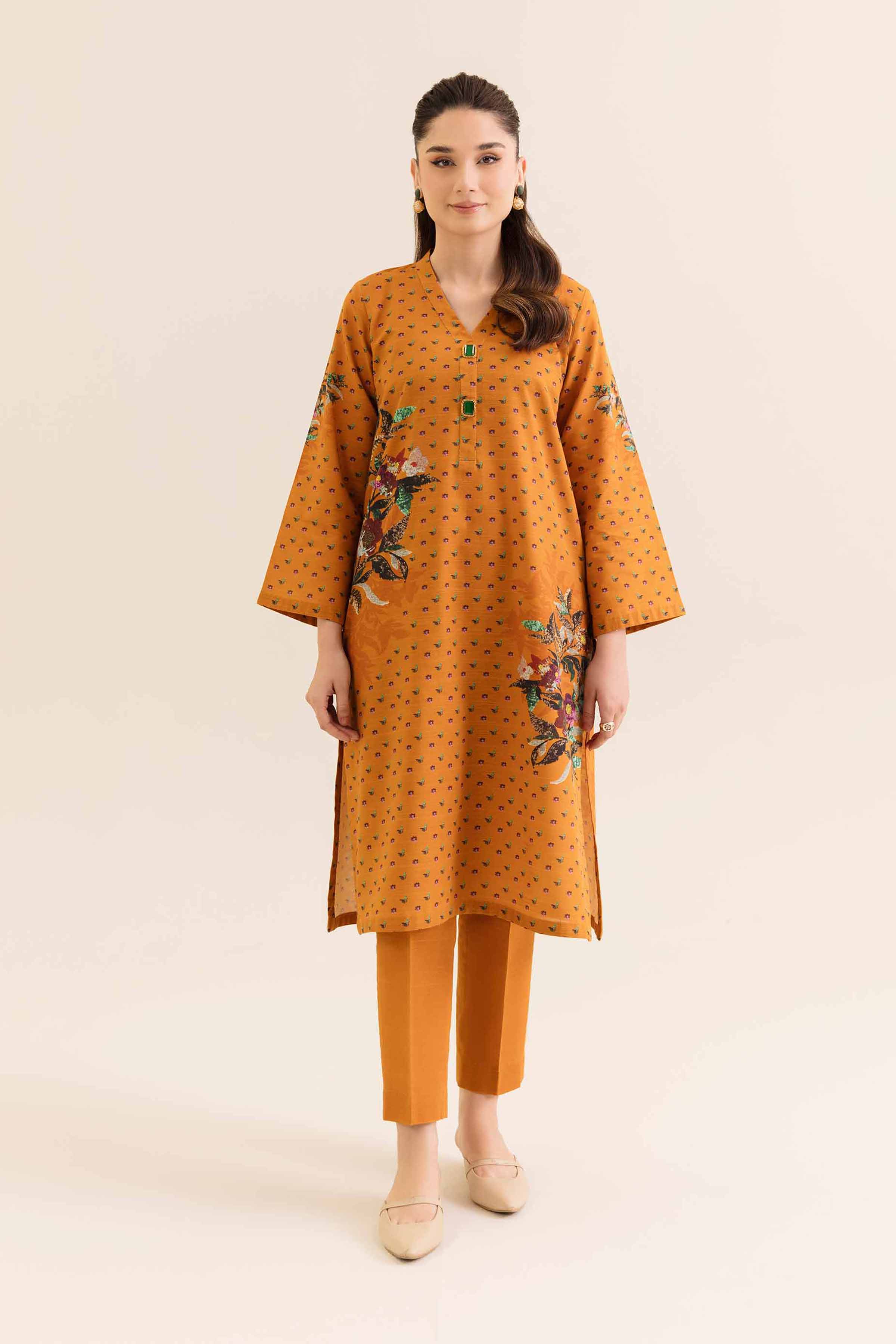NishatUK - Orange Printed Khaddar 2-piece unstitched Dress