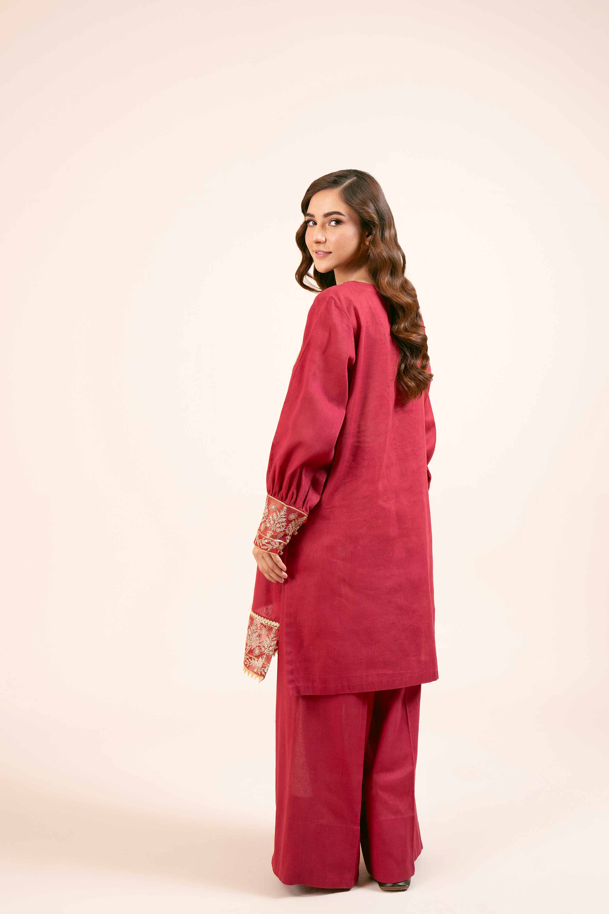 NishatUK - Red Embroidered  Cotton 2-piece unstitched Dress