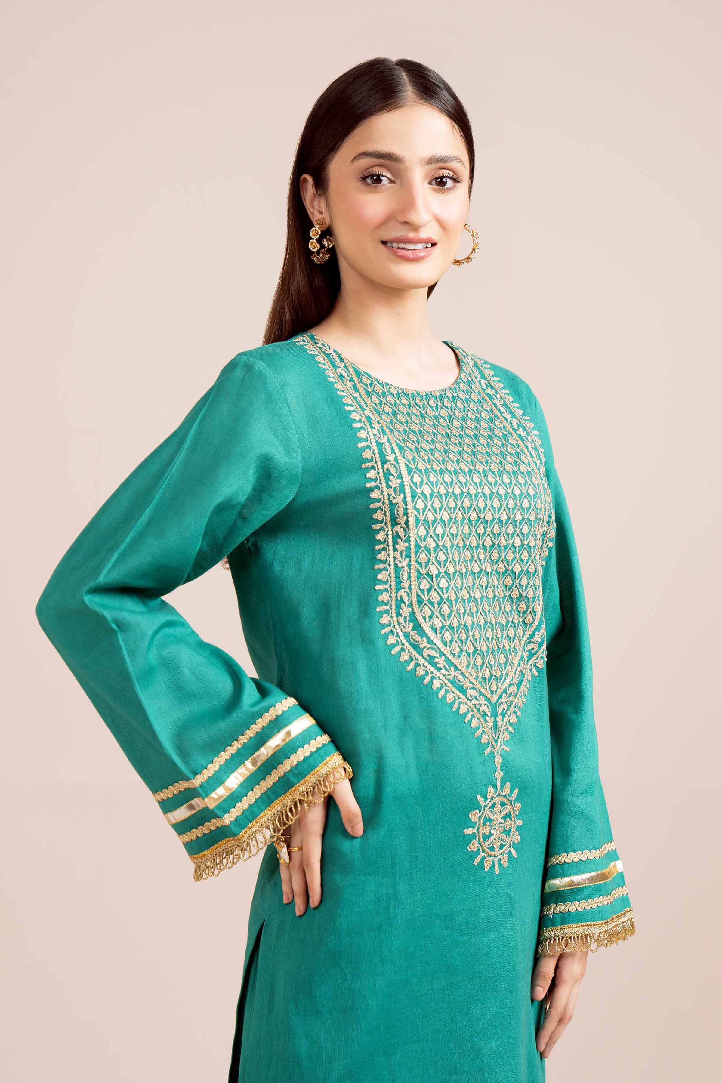NishatUK - Sea Green Embroidered  Cotton 2-piece unstitched Dress