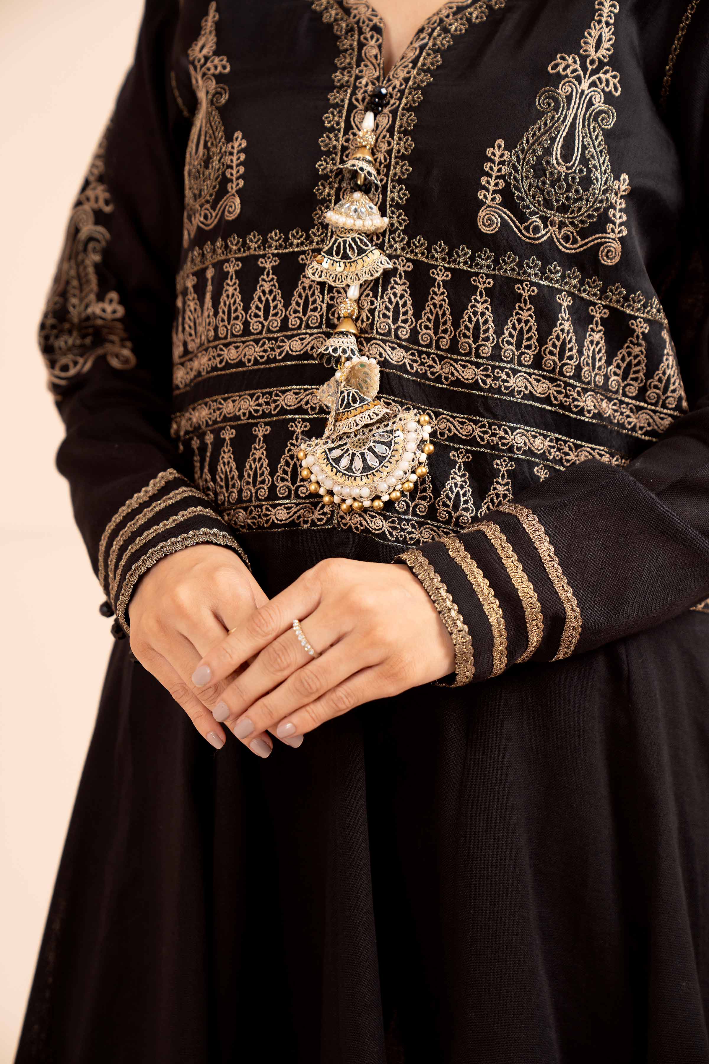 NishatUK - Black Embroidered  Cotton 2-piece unstitched Dress