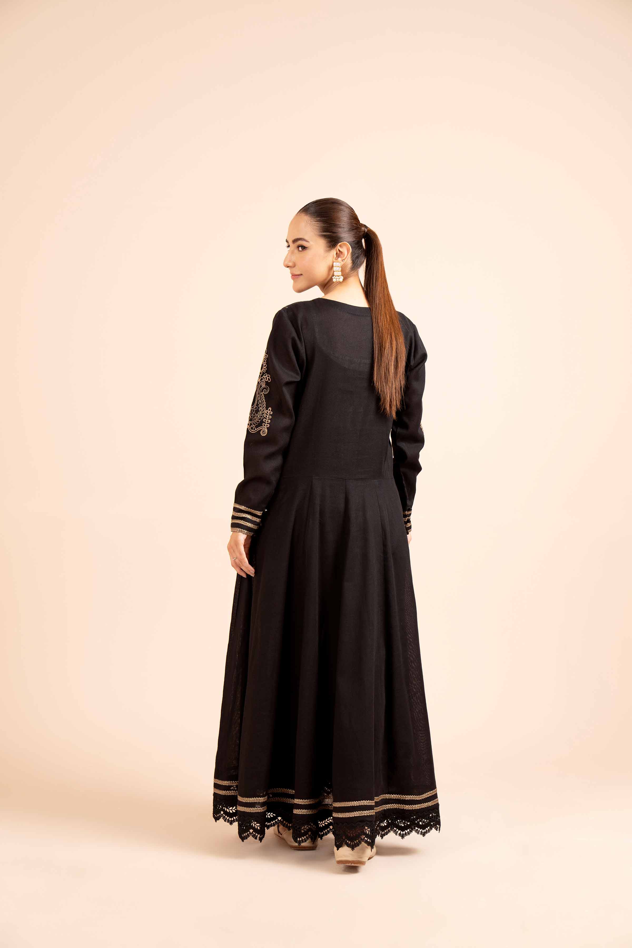 NishatUK - Black Embroidered  Cotton 2-piece unstitched Dress