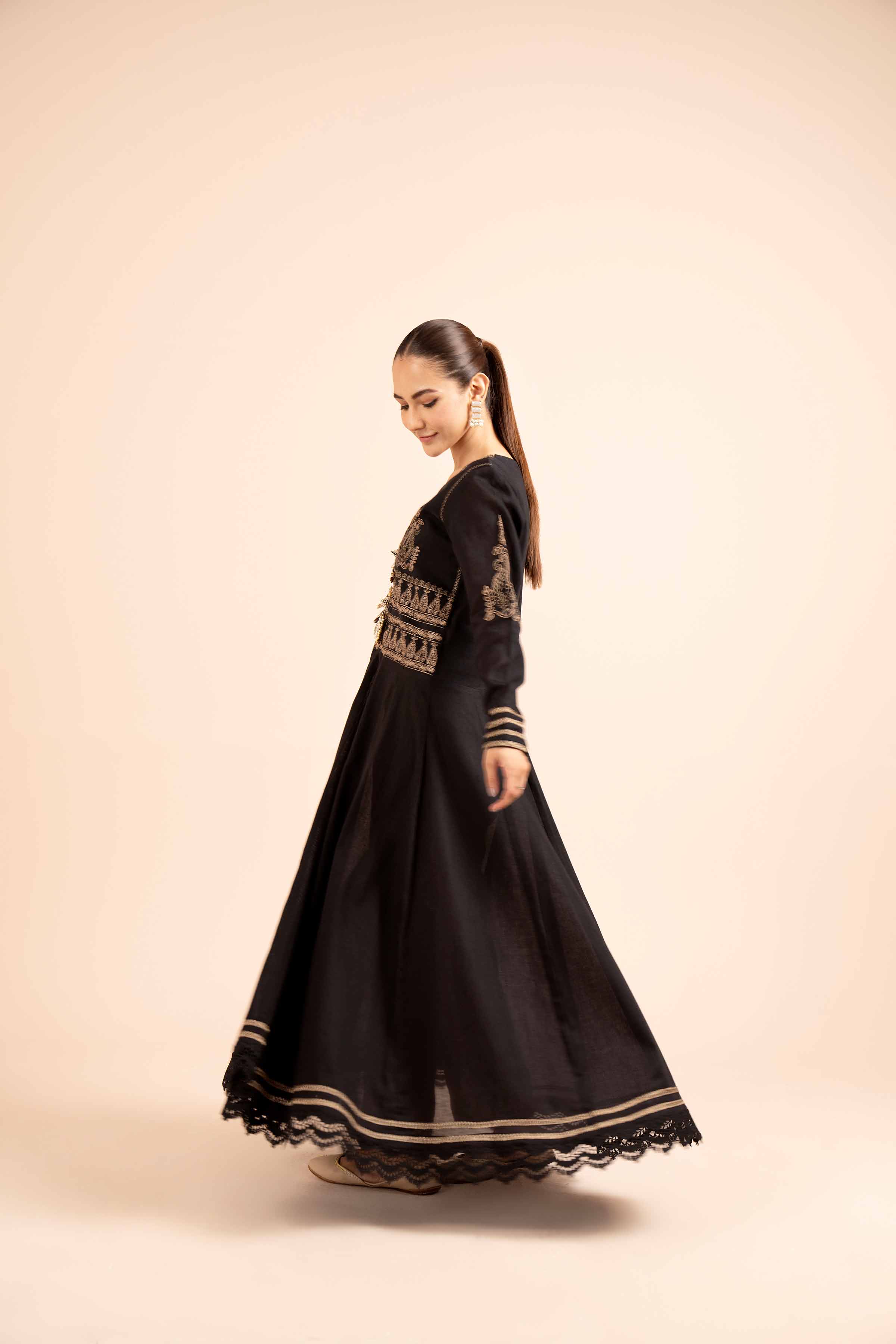 NishatUK - Black Embroidered  Cotton 2-piece unstitched Dress