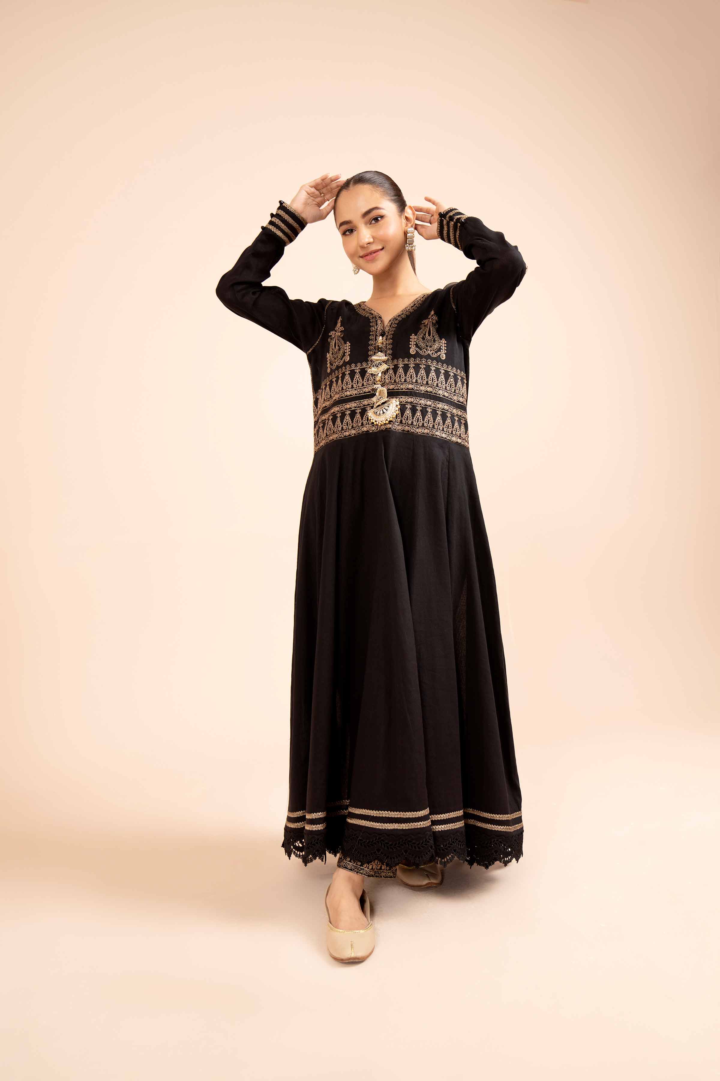 NishatUK - Black Embroidered  Cotton 2-piece unstitched Dress