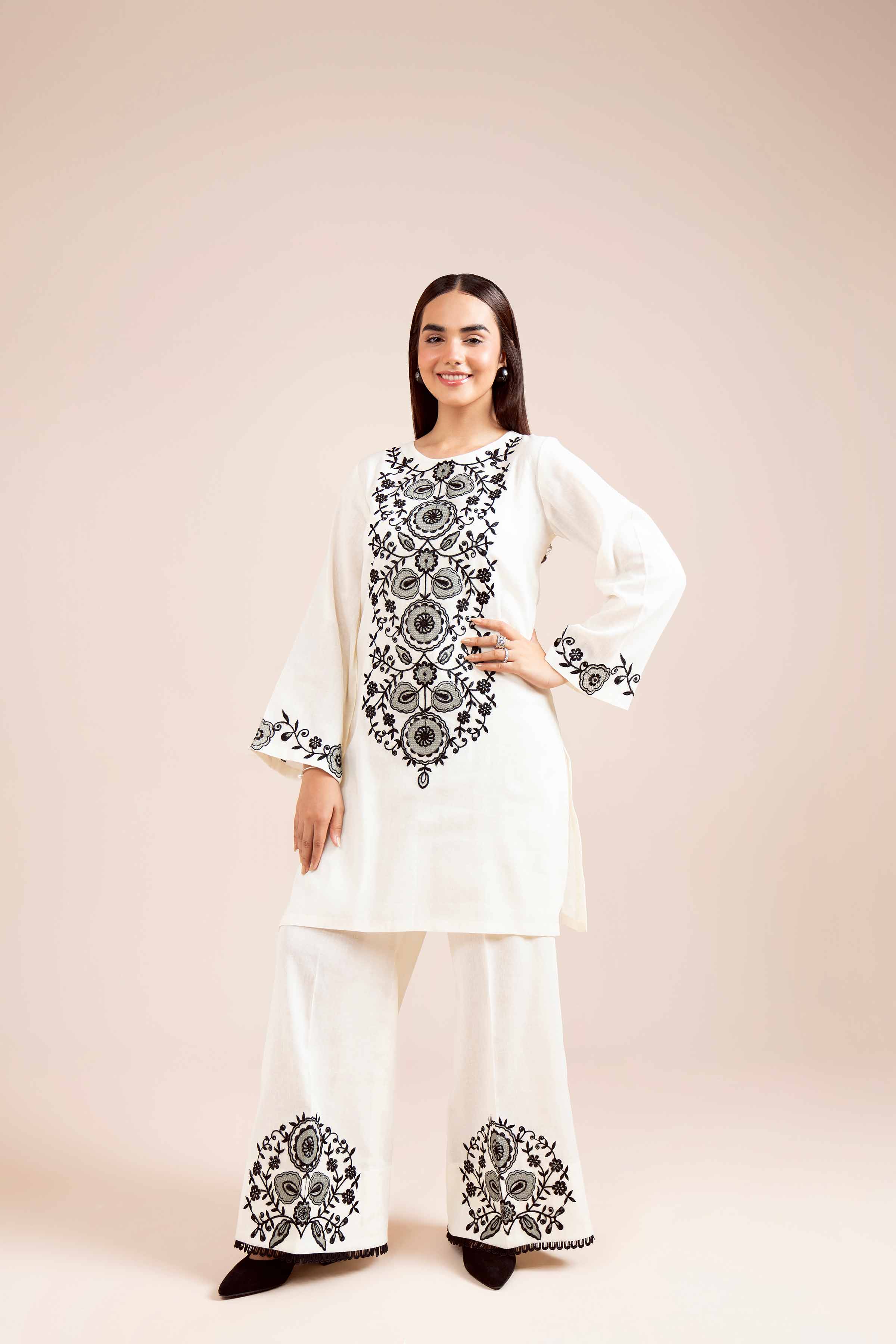 NishatUK - Off White Embroidered  Cotton 2-piece unstitched Dress