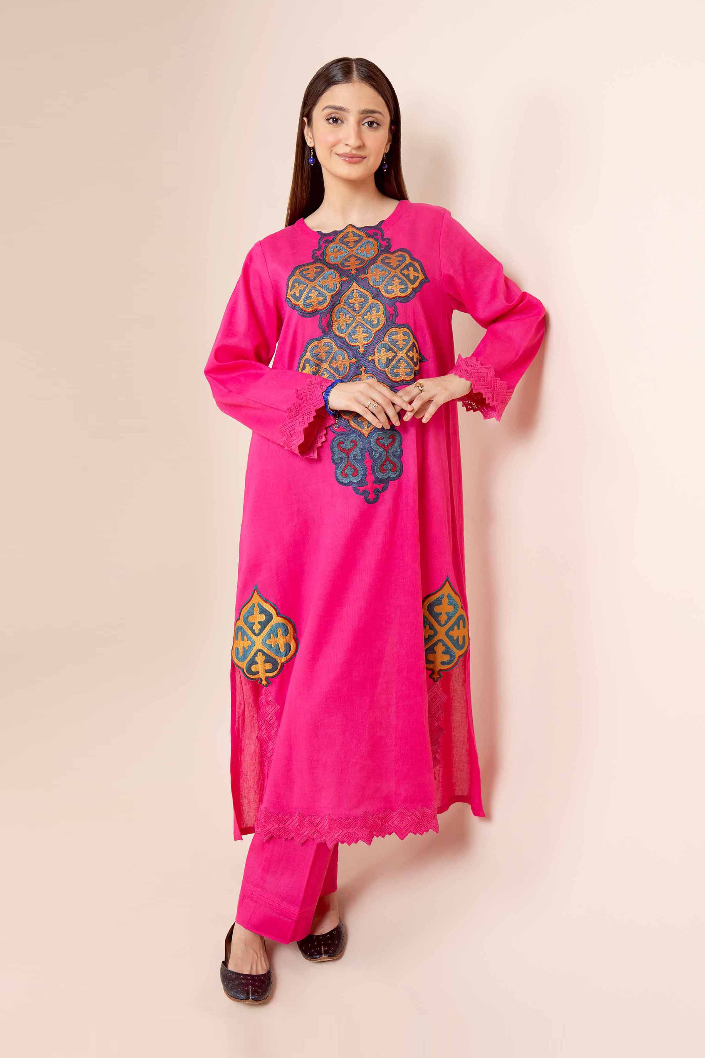 NishatUK - Pink Embroidered  Cotton 2-piece unstitched Dress
