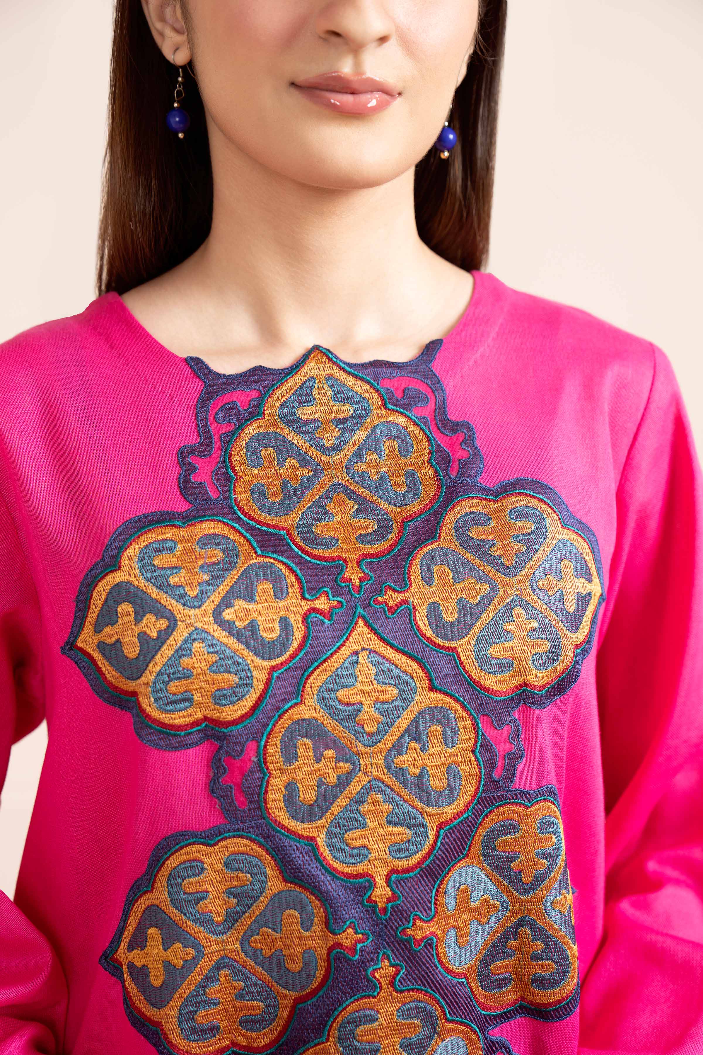 NishatUK - Pink Embroidered  Cotton 2-piece unstitched Dress