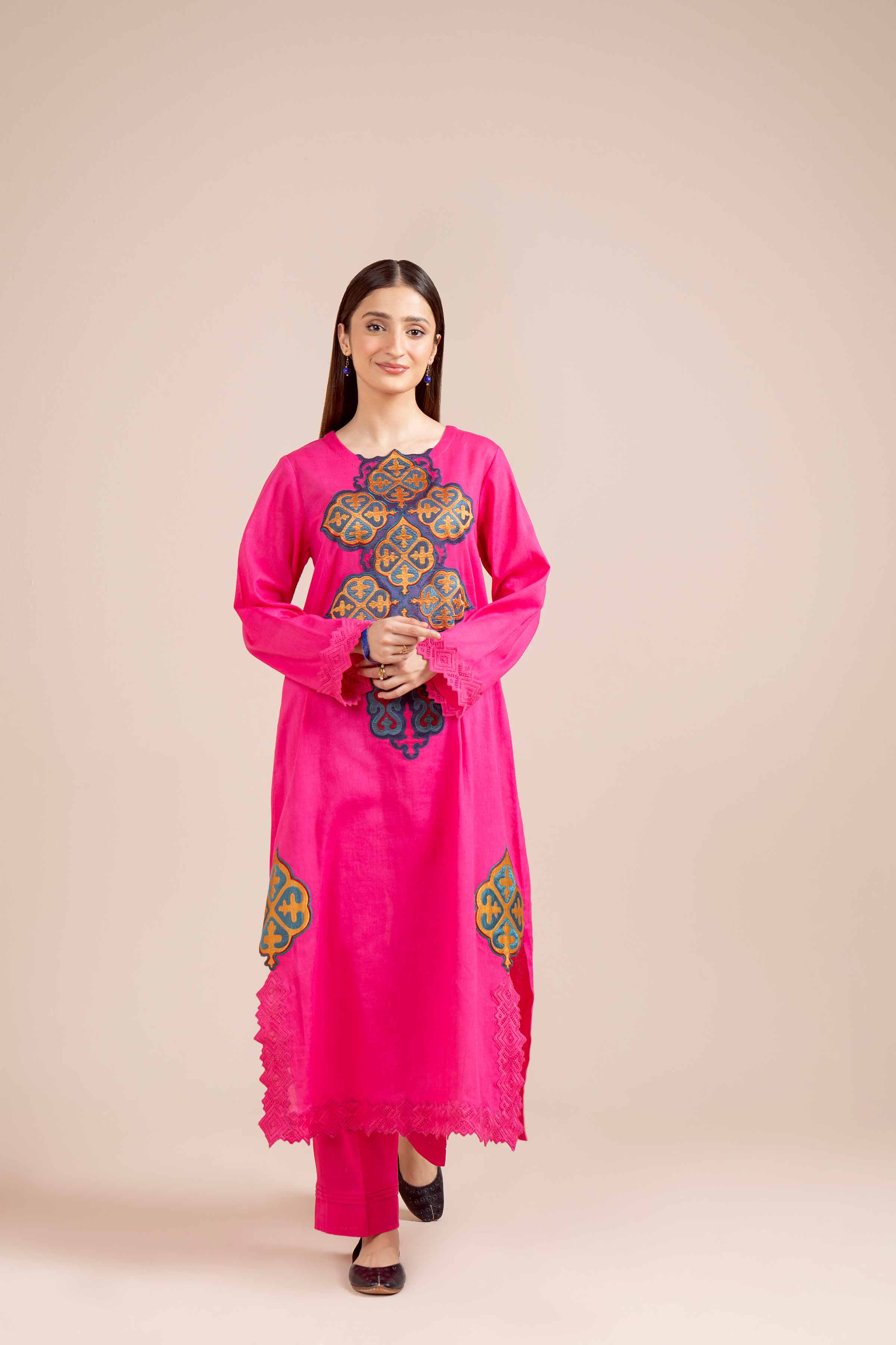 NishatUK - Pink Embroidered  Cotton 2-piece unstitched Dress
