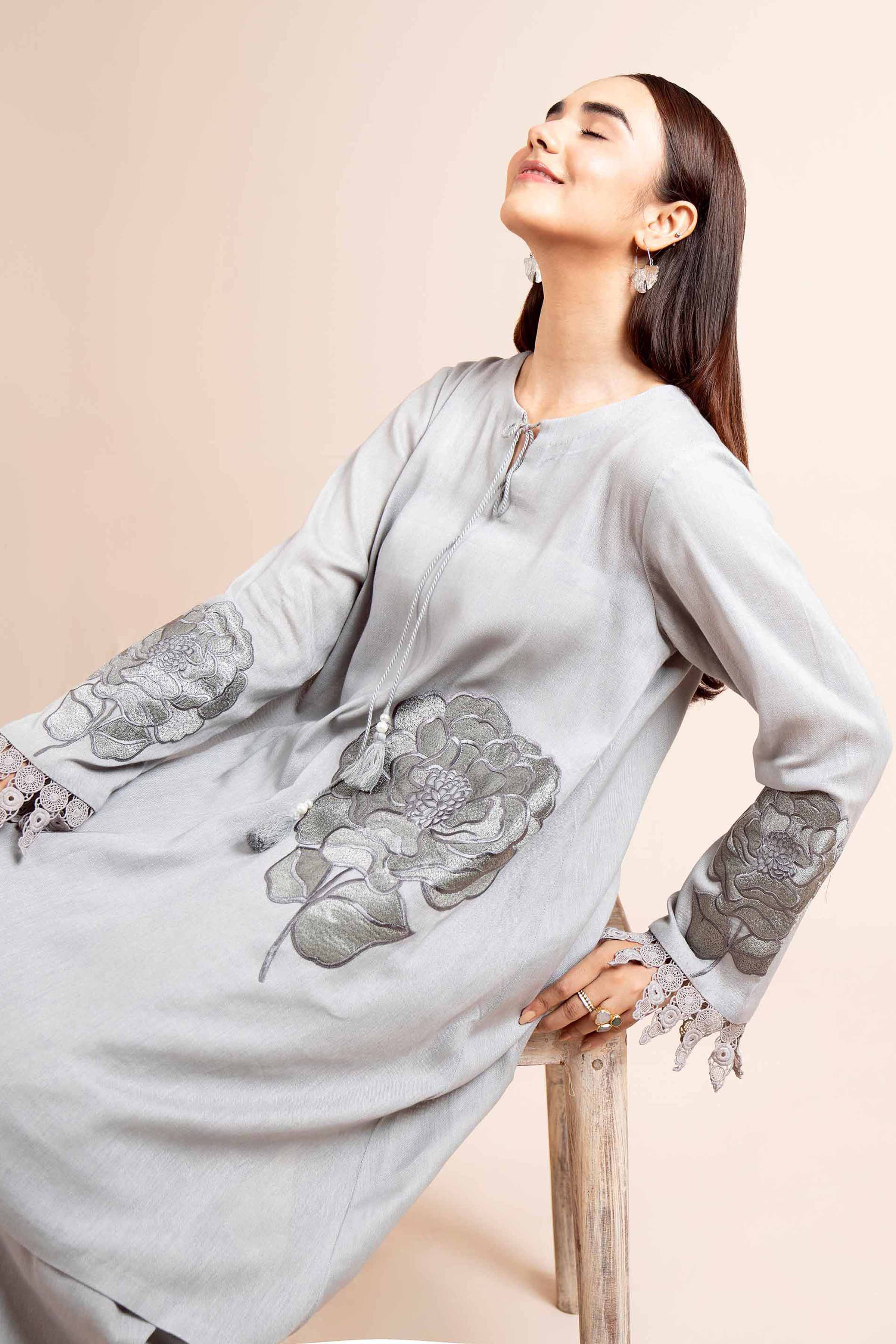 NishatUK - Grey Embroidered  Cotton 2-piece unstitched Dress