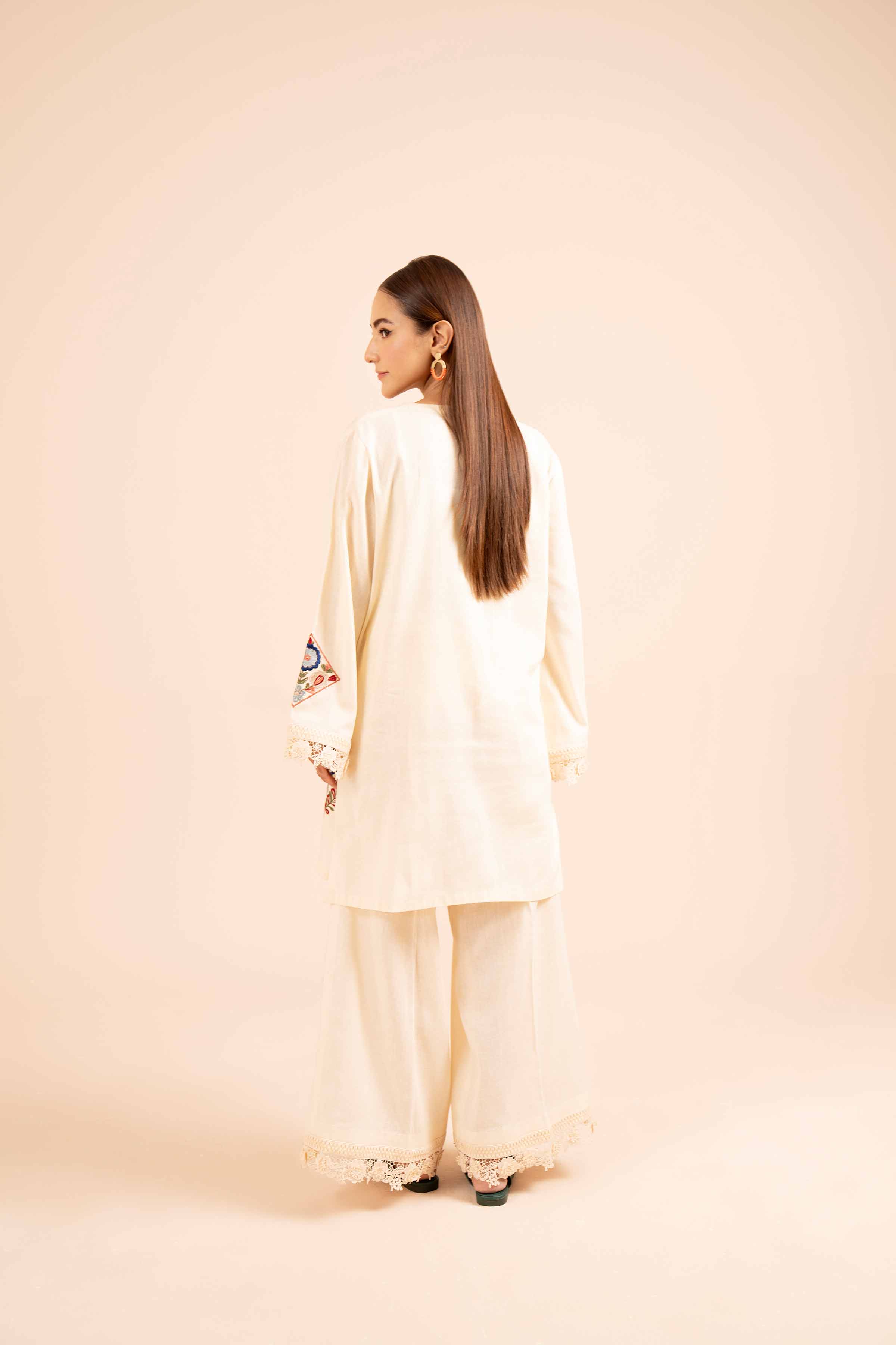NishatUK - Beige Embroidered  Cotton 2-piece unstitched Dress
