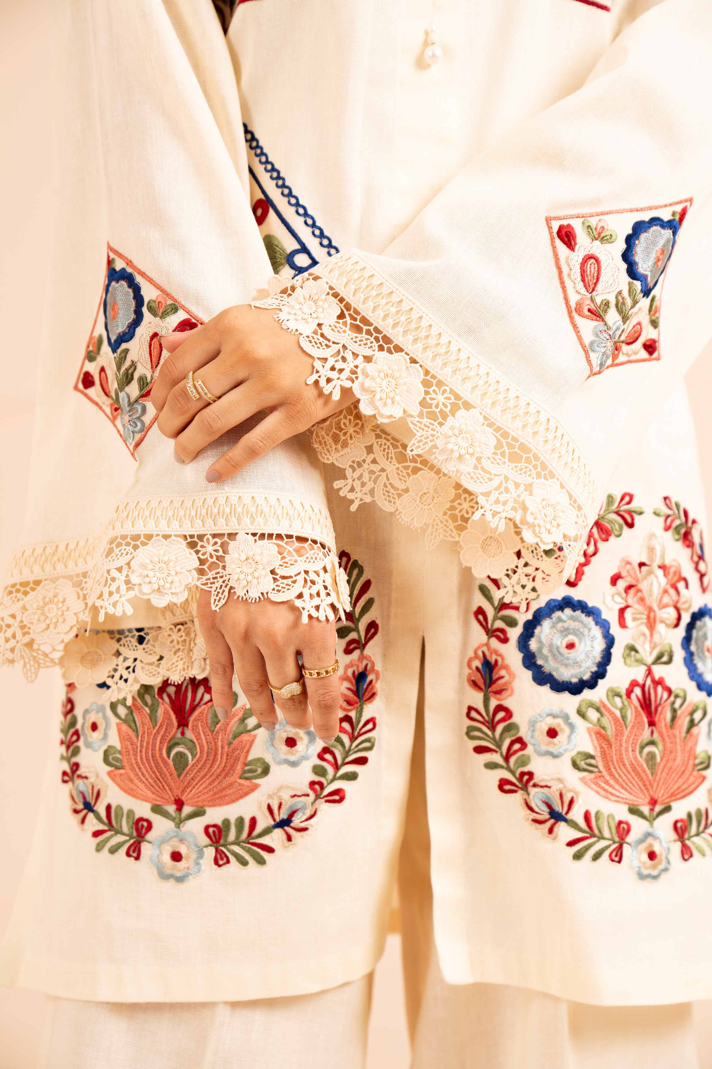 NishatUK - Beige Embroidered  Cotton 2-piece unstitched Dress