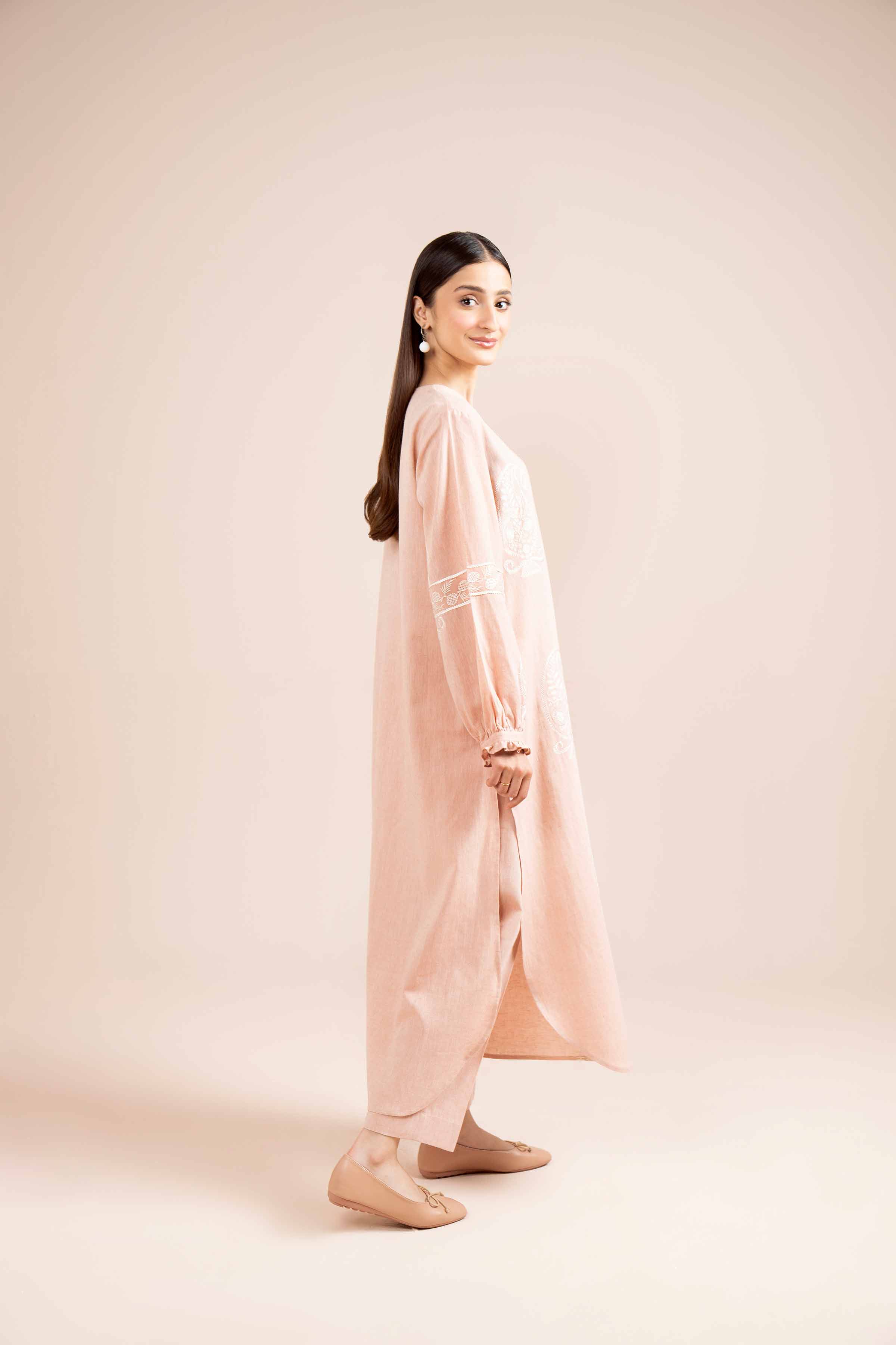 NishatUK - Peach Embroidered  Linen 2-piece unstitched Dress