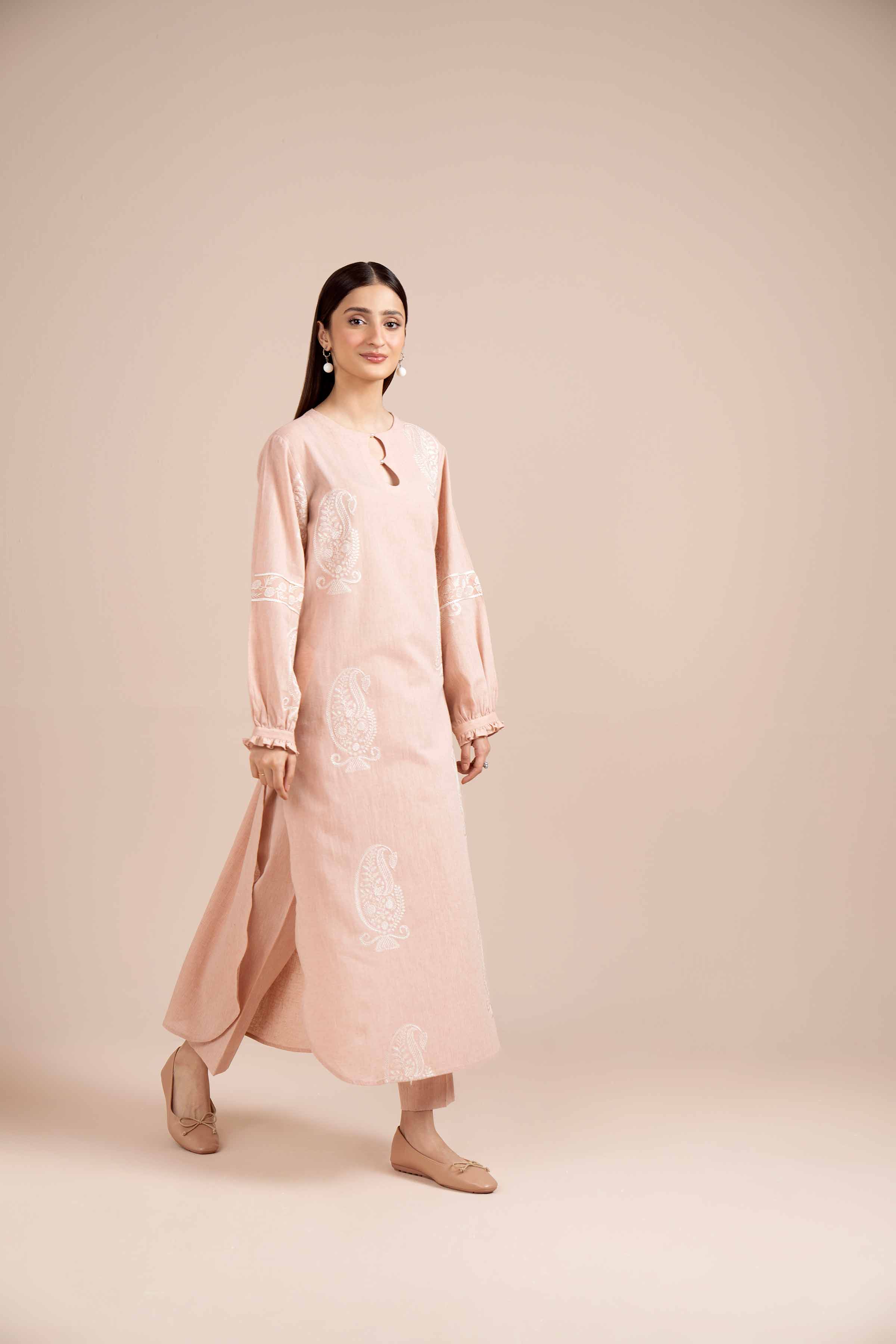 NishatUK - Peach Embroidered  Linen 2-piece unstitched Dress