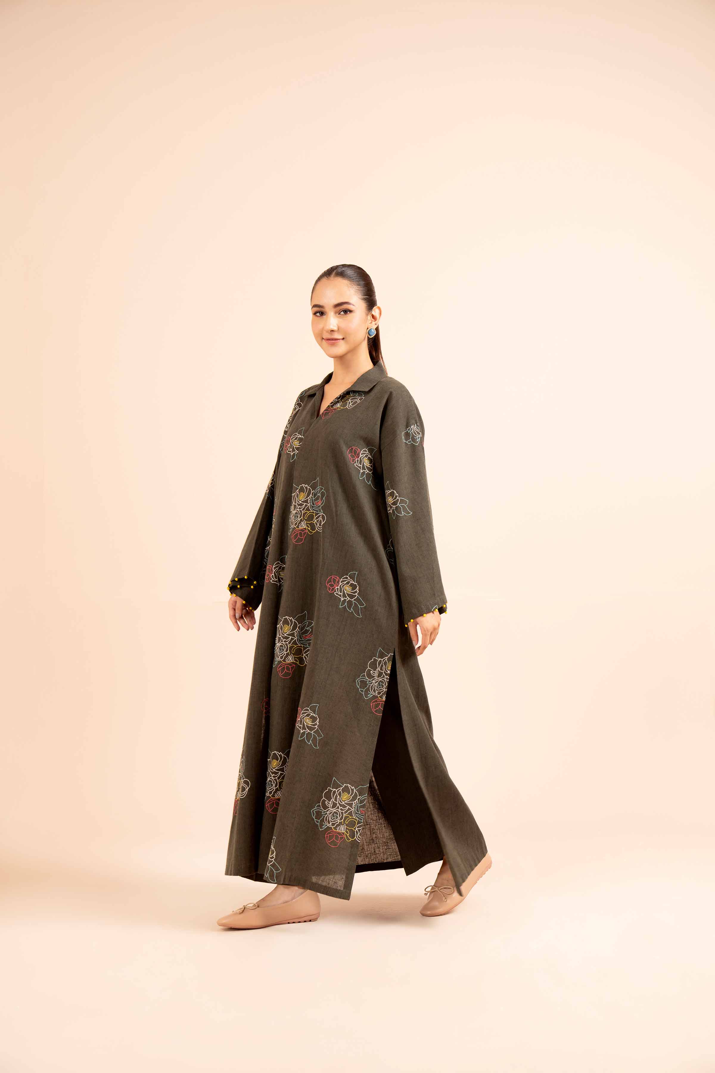 NishatUK - Green Embroidered  Linen 2-piece unstitched Dress