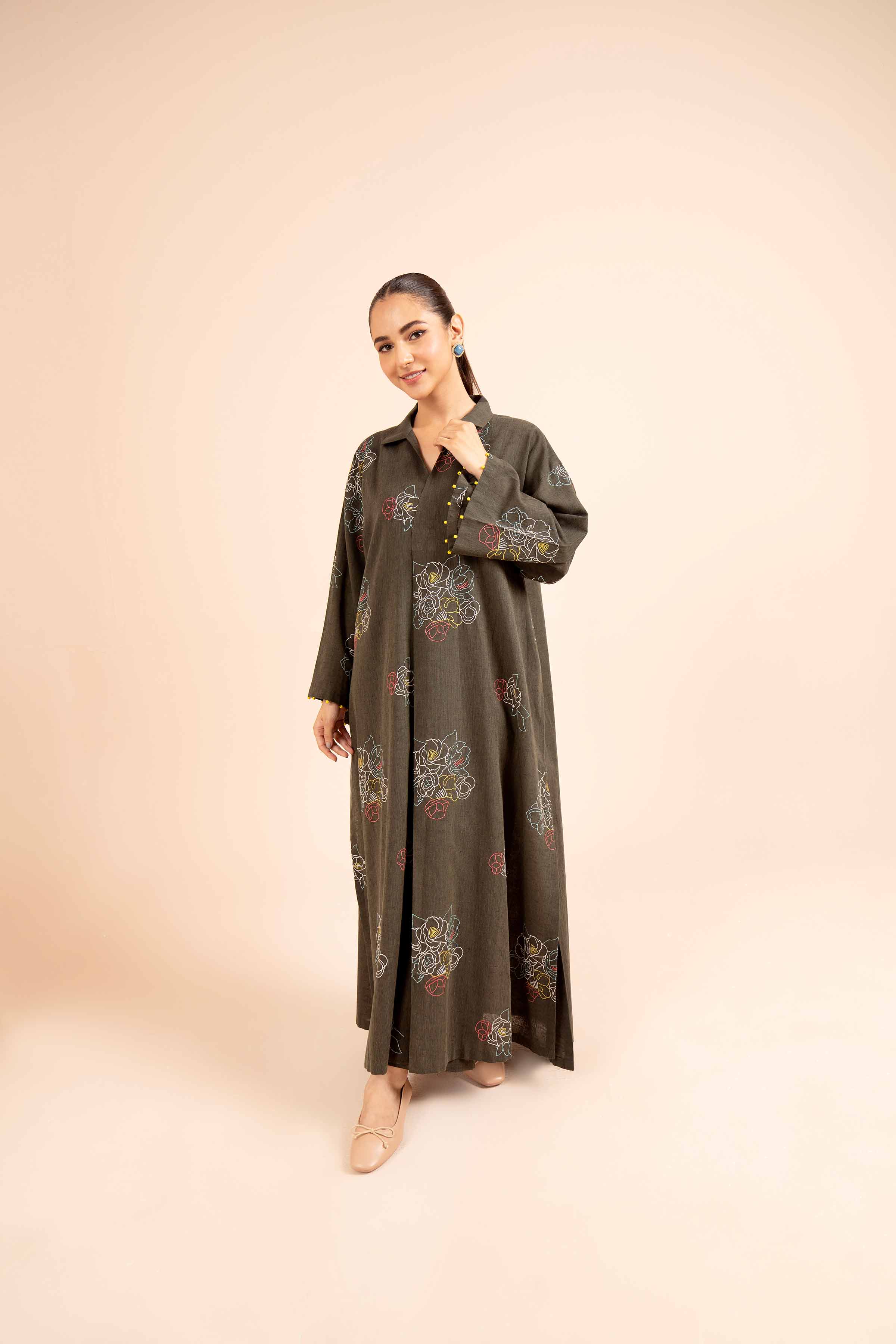 NishatUK - Green Embroidered  Linen 2-piece unstitched Dress