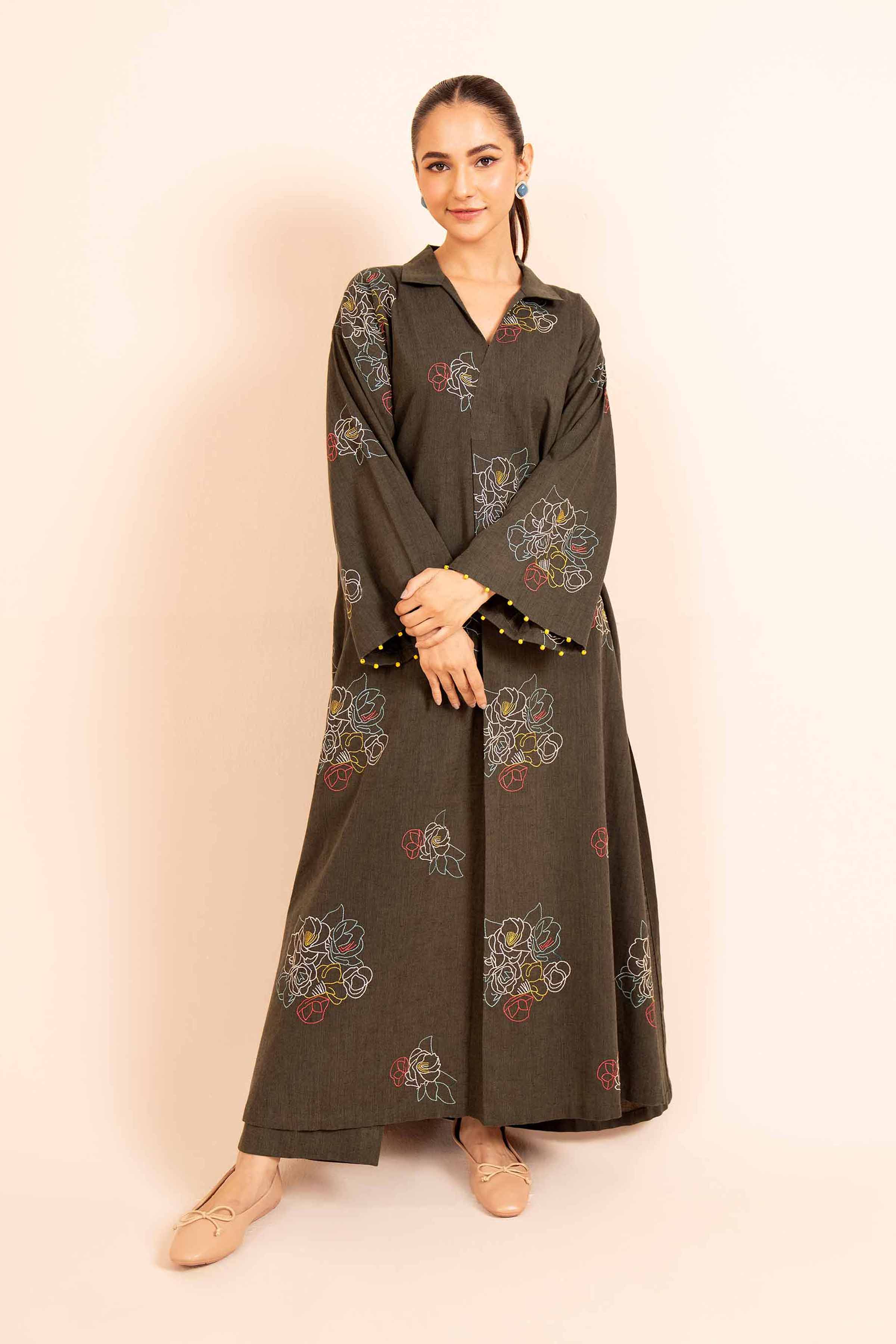 NishatUK - Green Embroidered  Linen 2-piece unstitched Dress