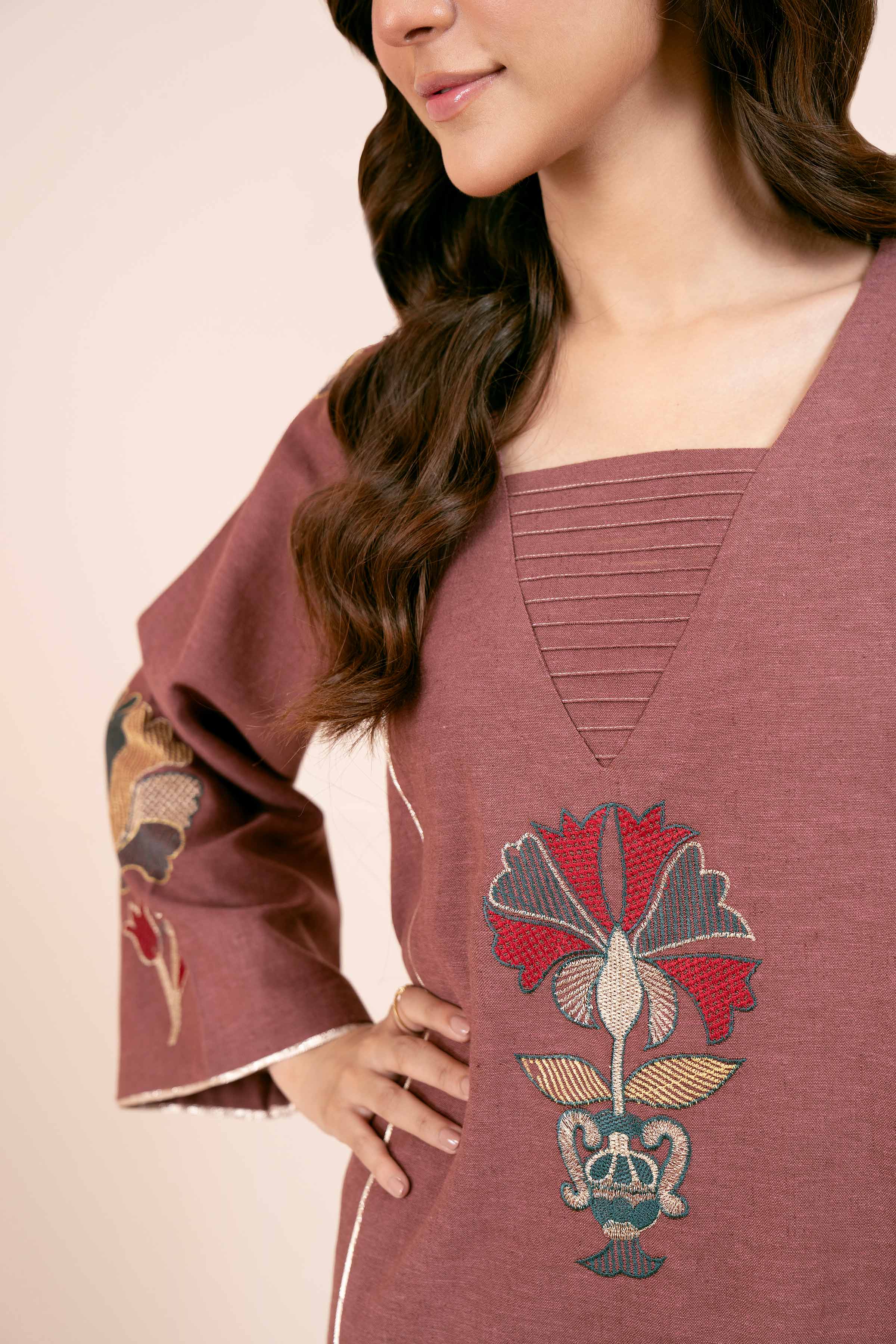 NishatUK - Pink Embroidered  Linen 2-piece unstitched Dress