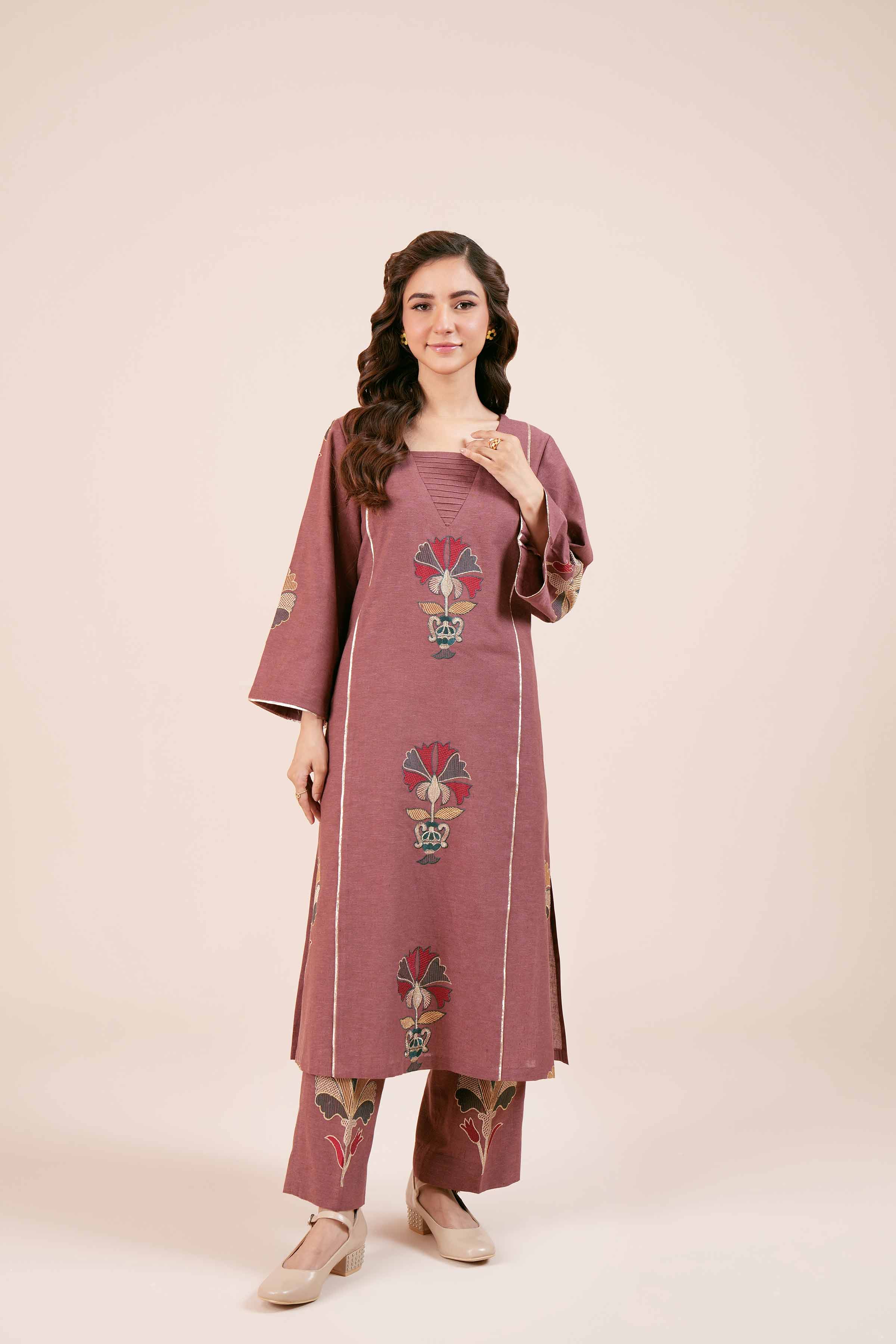 NishatUK - Pink Embroidered  Linen 2-piece unstitched Dress